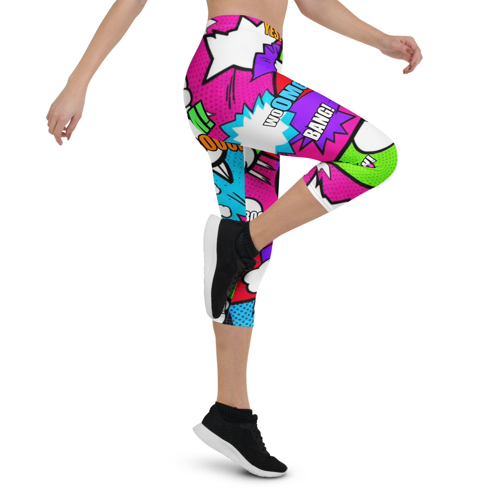 Comic Pop Neon Pink Capri Leggings | GearBunch