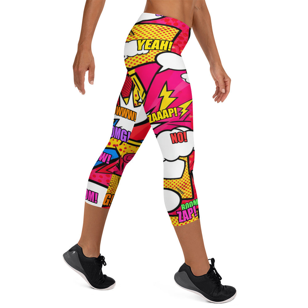 Comic Pop Retro Red Capri Leggings | GearBunch