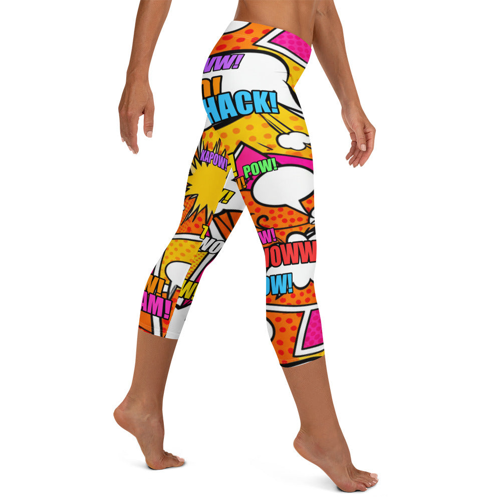 Comic Pop Sunset Orange Capri Leggings | GearBunch