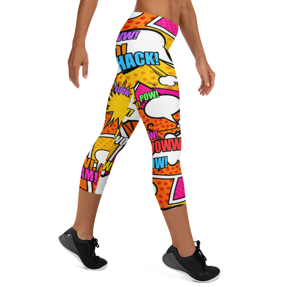 Comic Pop Sunset Orange Capri Leggings | GearBunch
