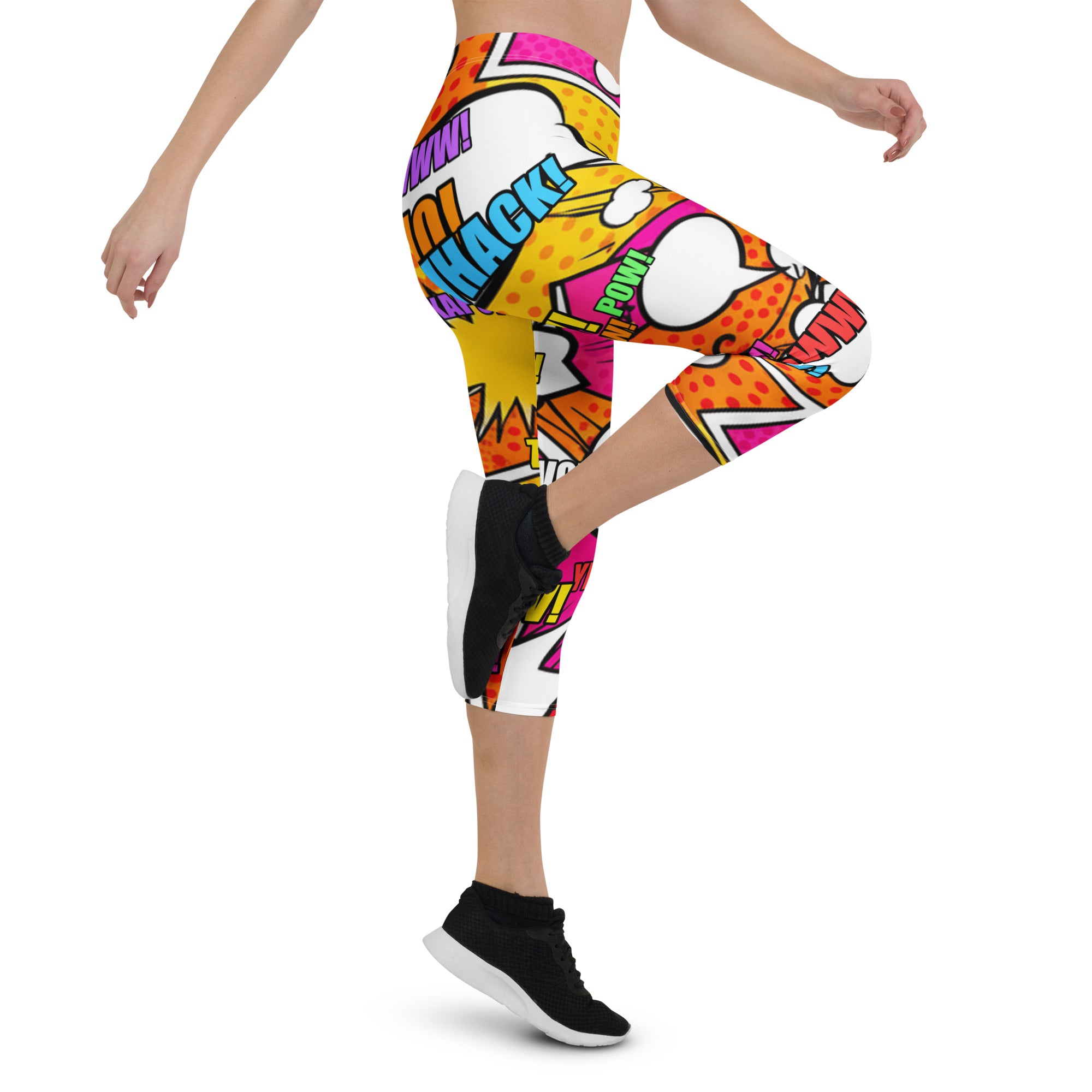 Comic Pop Sunset Orange Capri Leggings | GearBunch