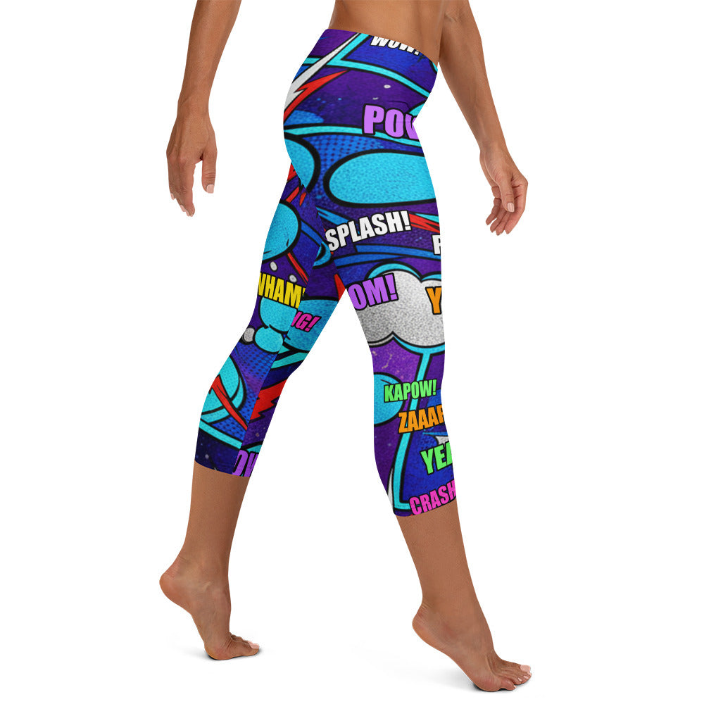 Comic Strip Space Battle Capri Leggings | GearBunch