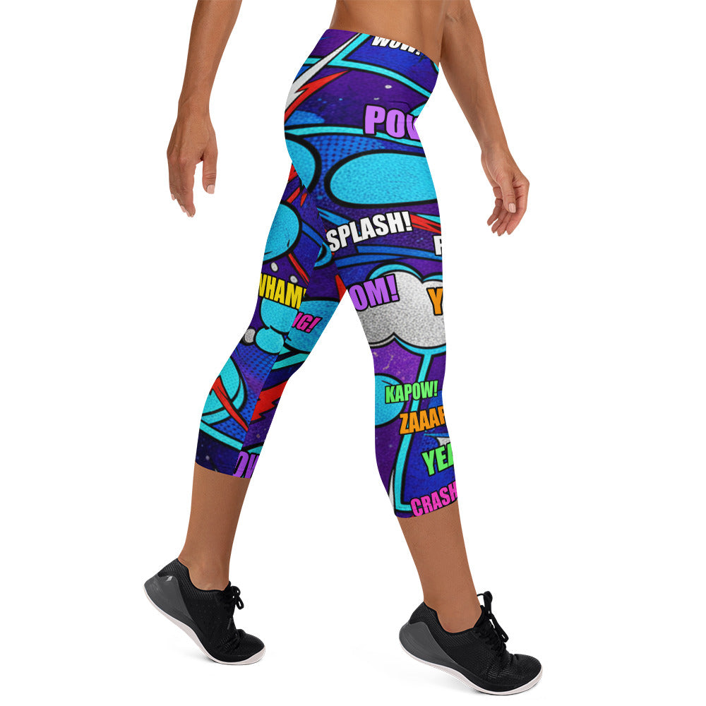 Comic Strip Space Battle Capri Leggings | GearBunch