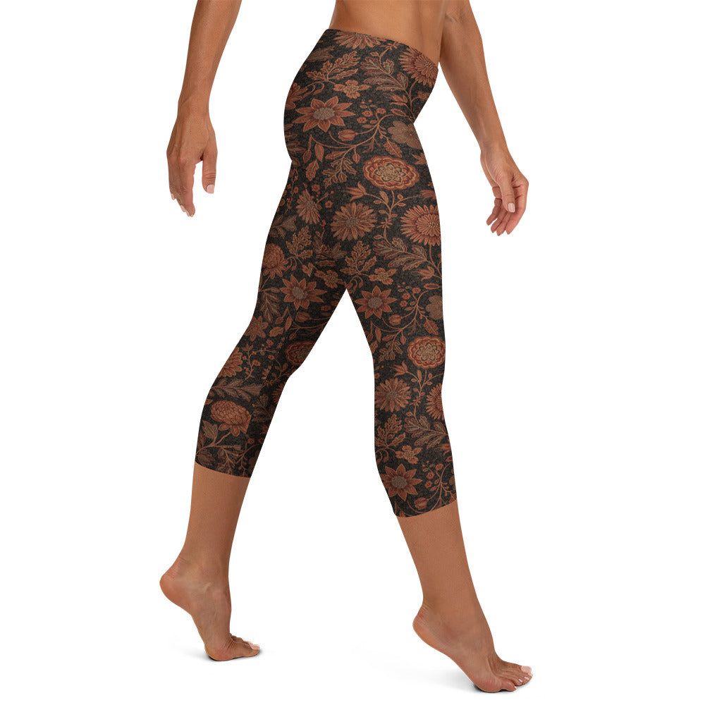 Copper Floral Capri Leggings | GearBunch