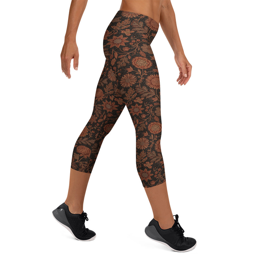 Copper Floral Capri Leggings | GearBunch