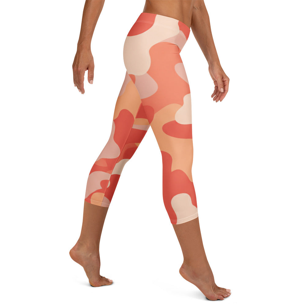 Coral Sunset Camo Capri Leggings | GearBunch