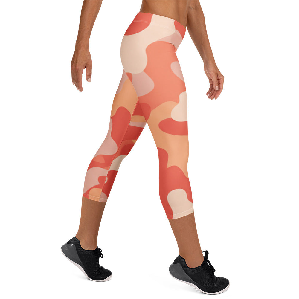 Coral Sunset Camo Capri Leggings | GearBunch