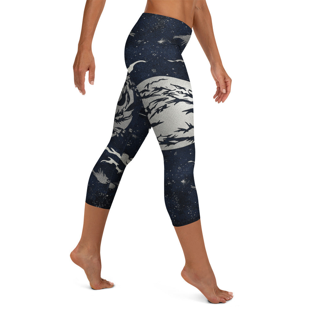 Moonlit Crow Capri Leggings | GearBunch