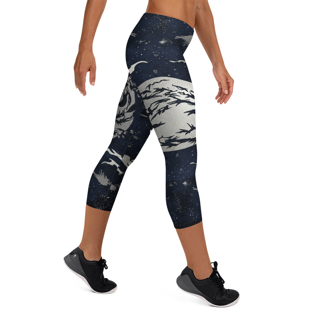 Moonlit Crow Capri Leggings | GearBunch