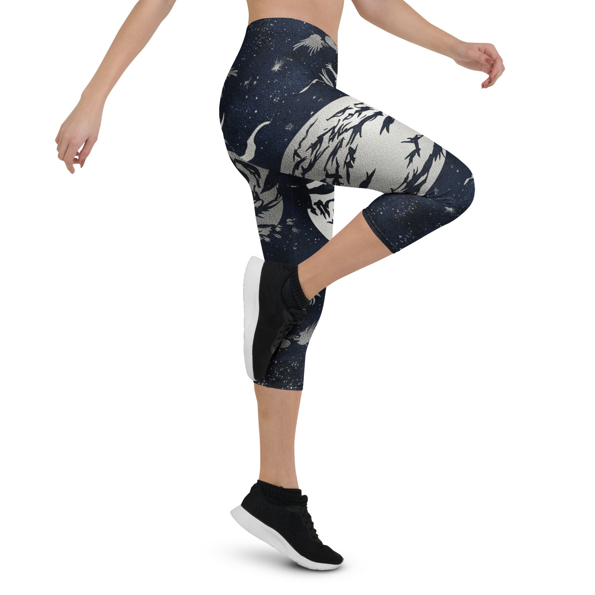 Moonlit Crow Capri Leggings | GearBunch