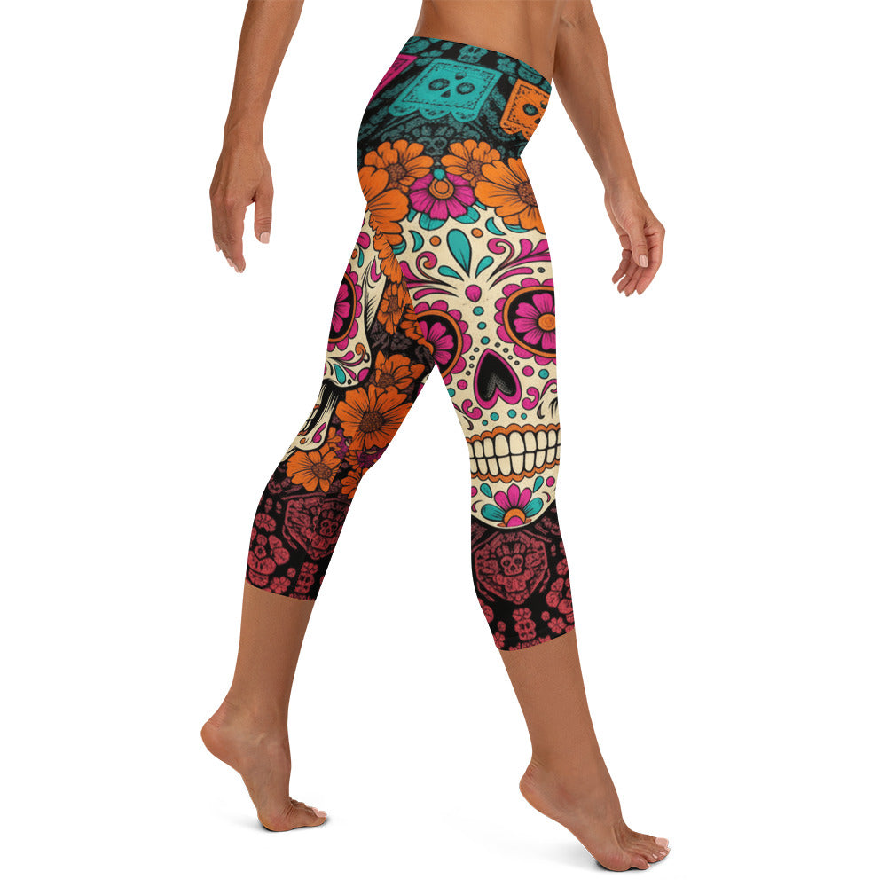 Día de los Muertos Marigold Capri Leggings | GearBunch