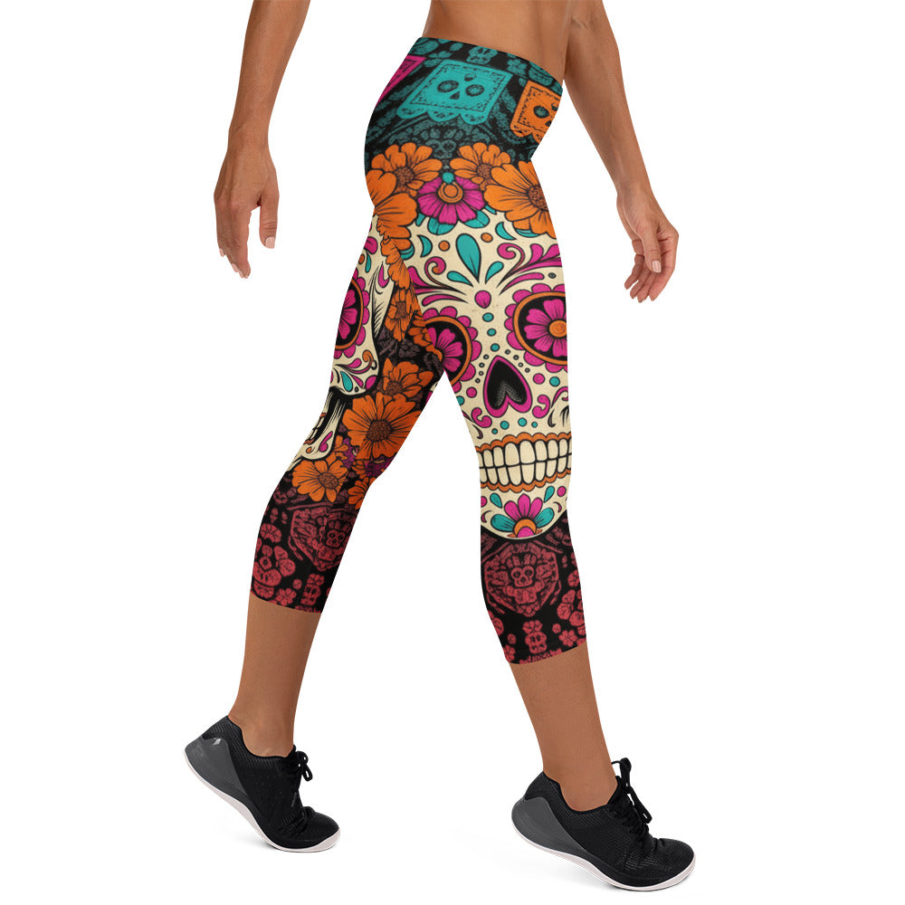 Día de los Muertos Marigold Capri Leggings | GearBunch