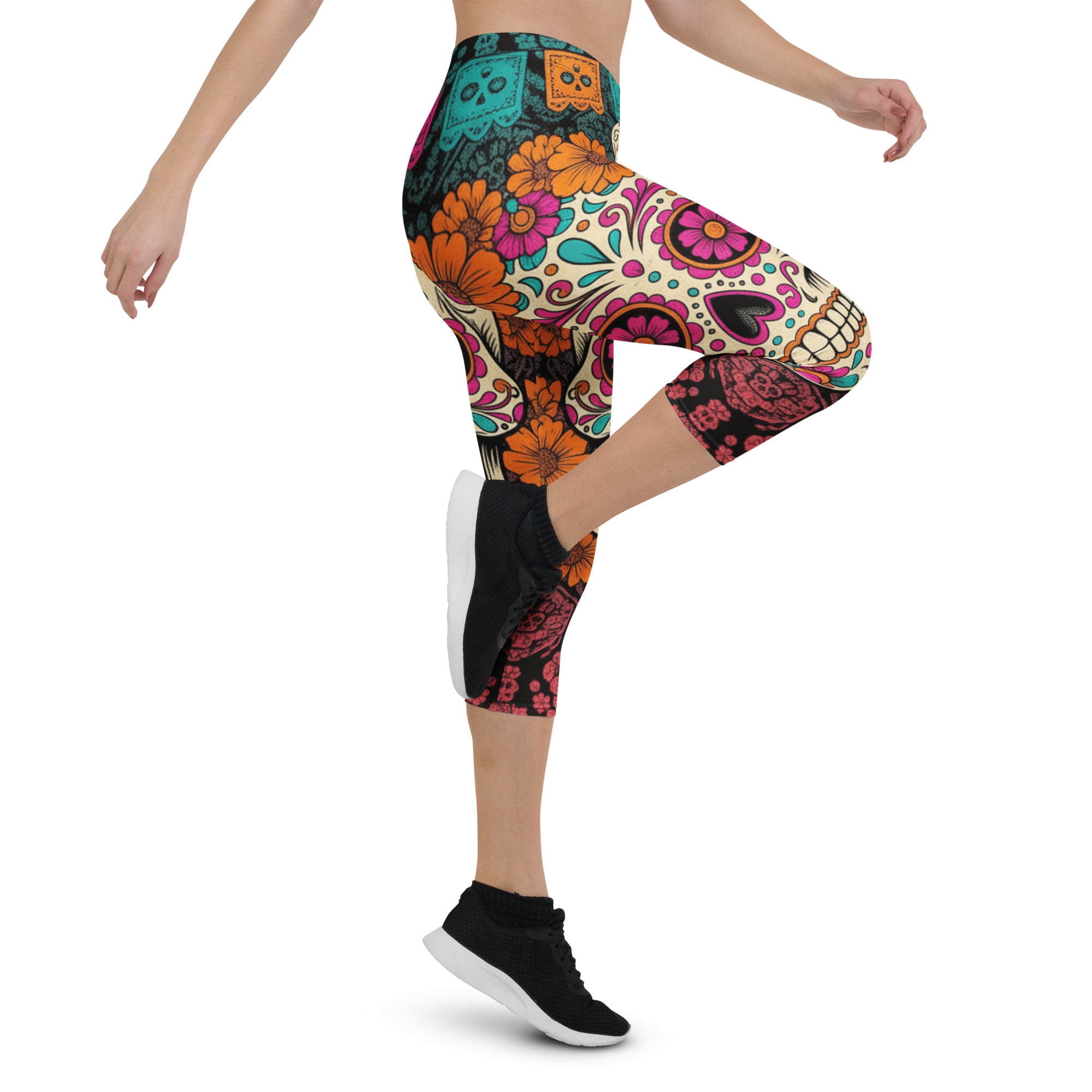 Día de los Muertos Marigold Capri Leggings | GearBunch