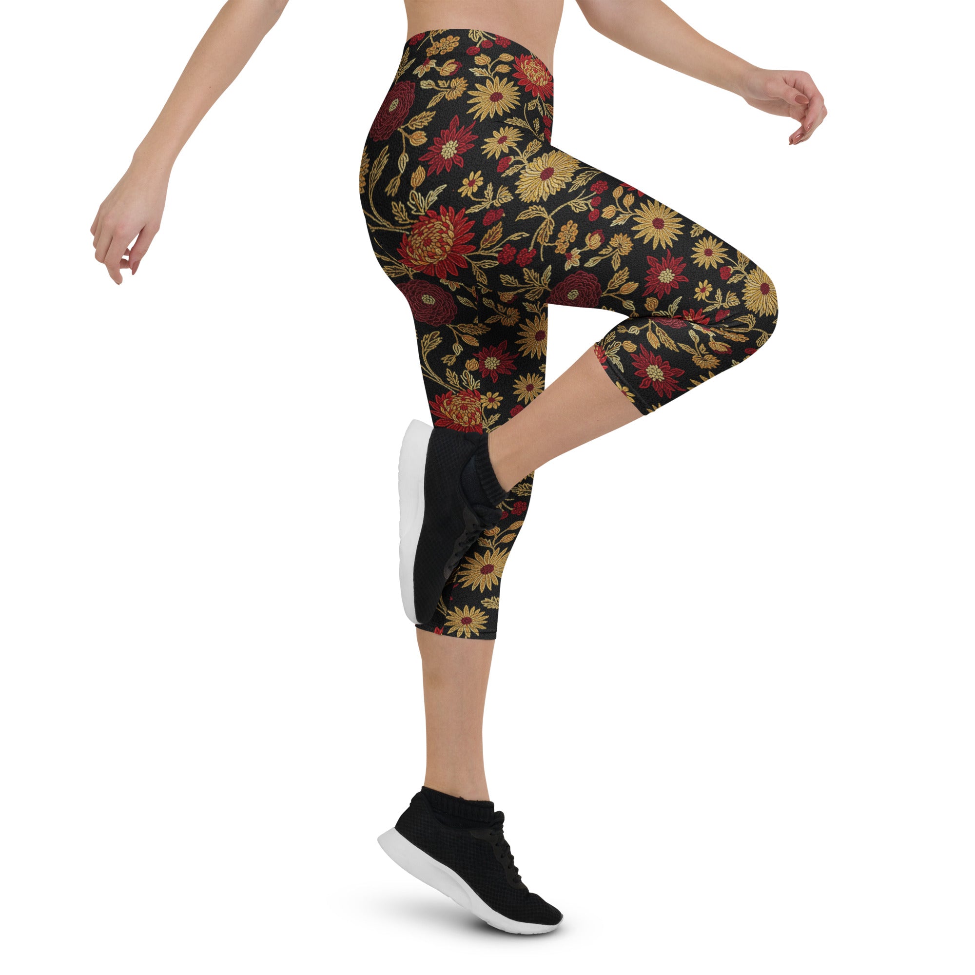 Gold Rose Garden Capri Leggings | GearBunch