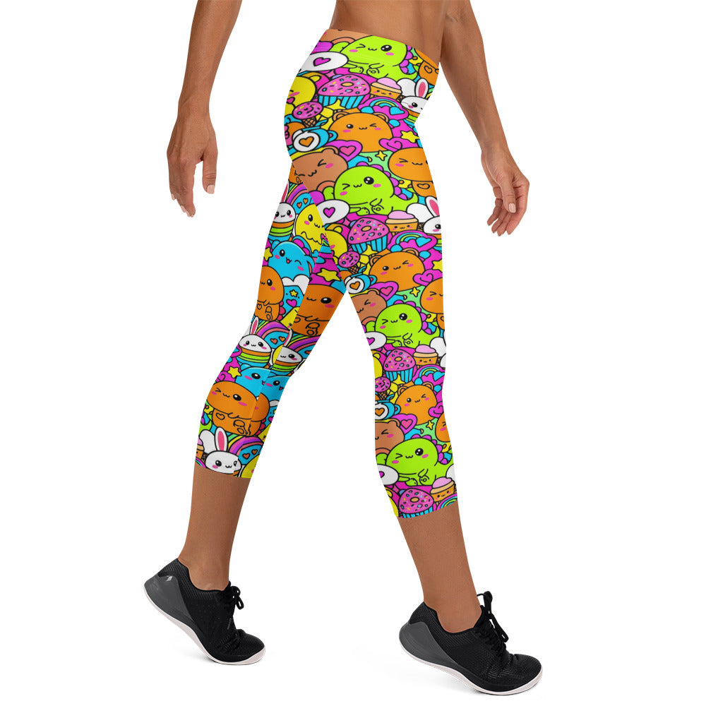 Kawaii Dinosaur Stomp Capri Leggings | GearBunch