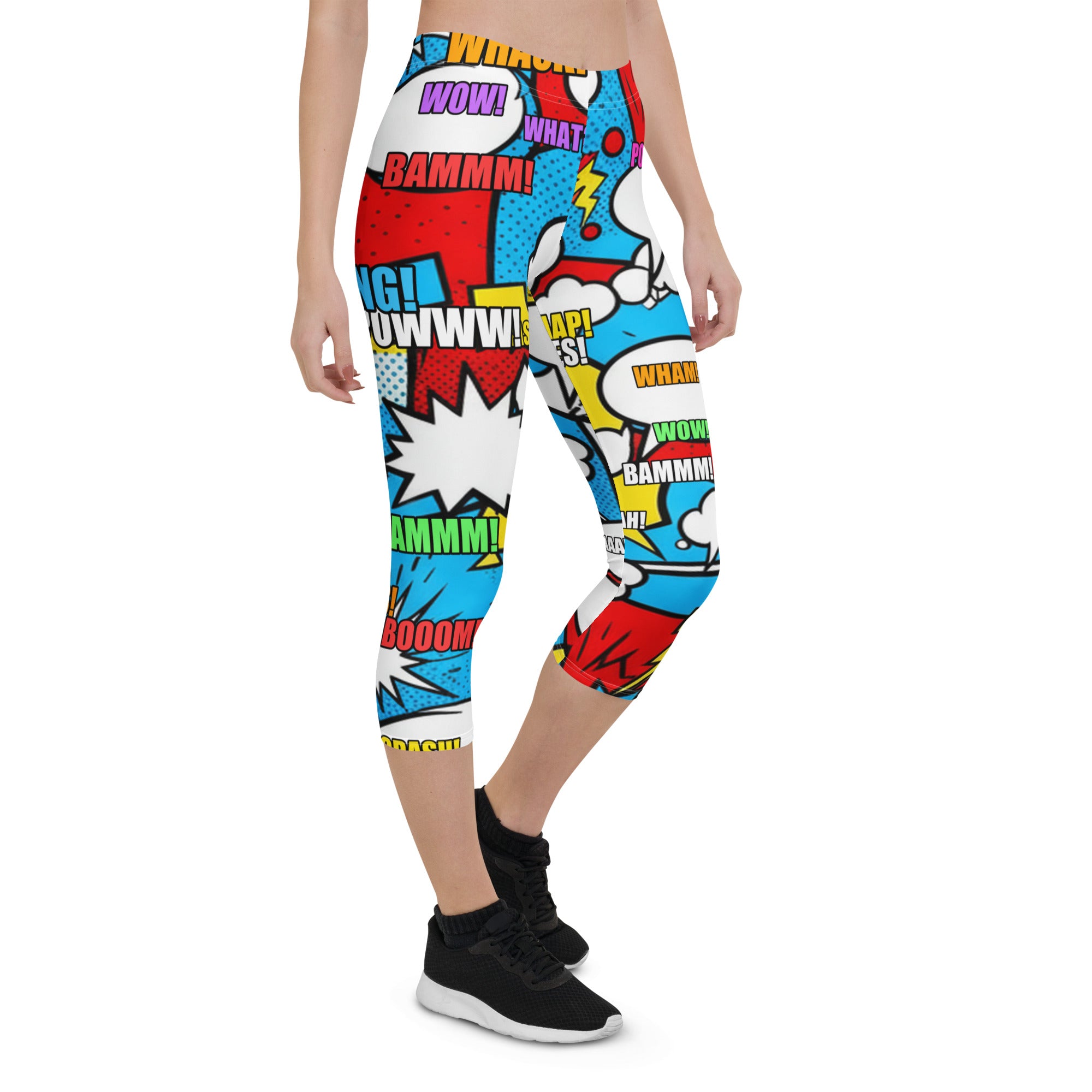 Comic Pop Electric Blue Capri Leggings | GearBunch