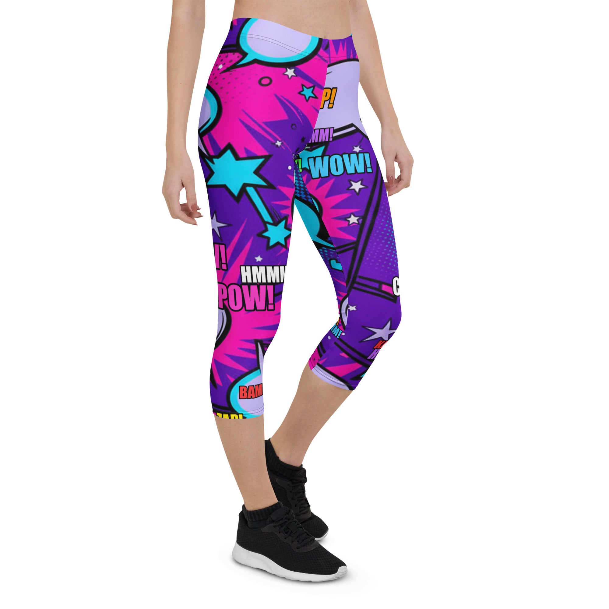 Comic Pop Galaxy Purple Capri Leggings | GearBunch