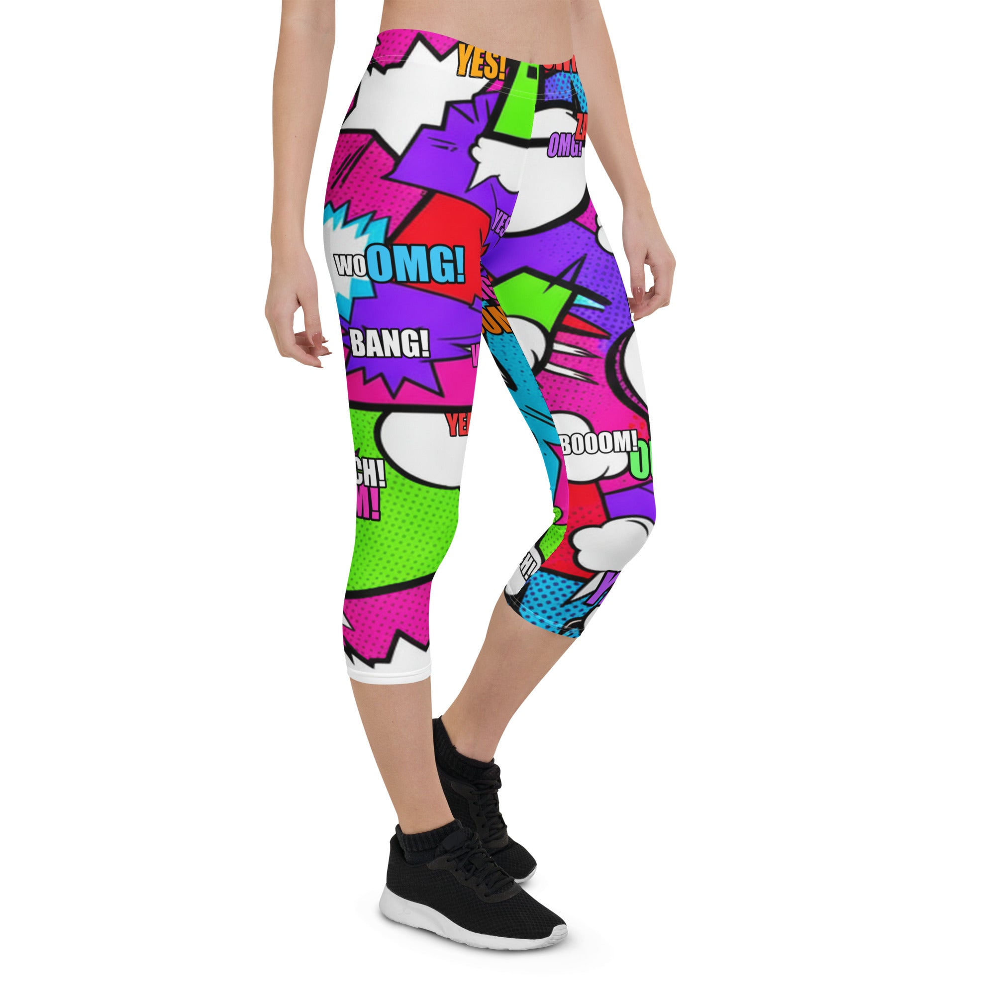 Comic Pop Neon Pink Capri Leggings | GearBunch