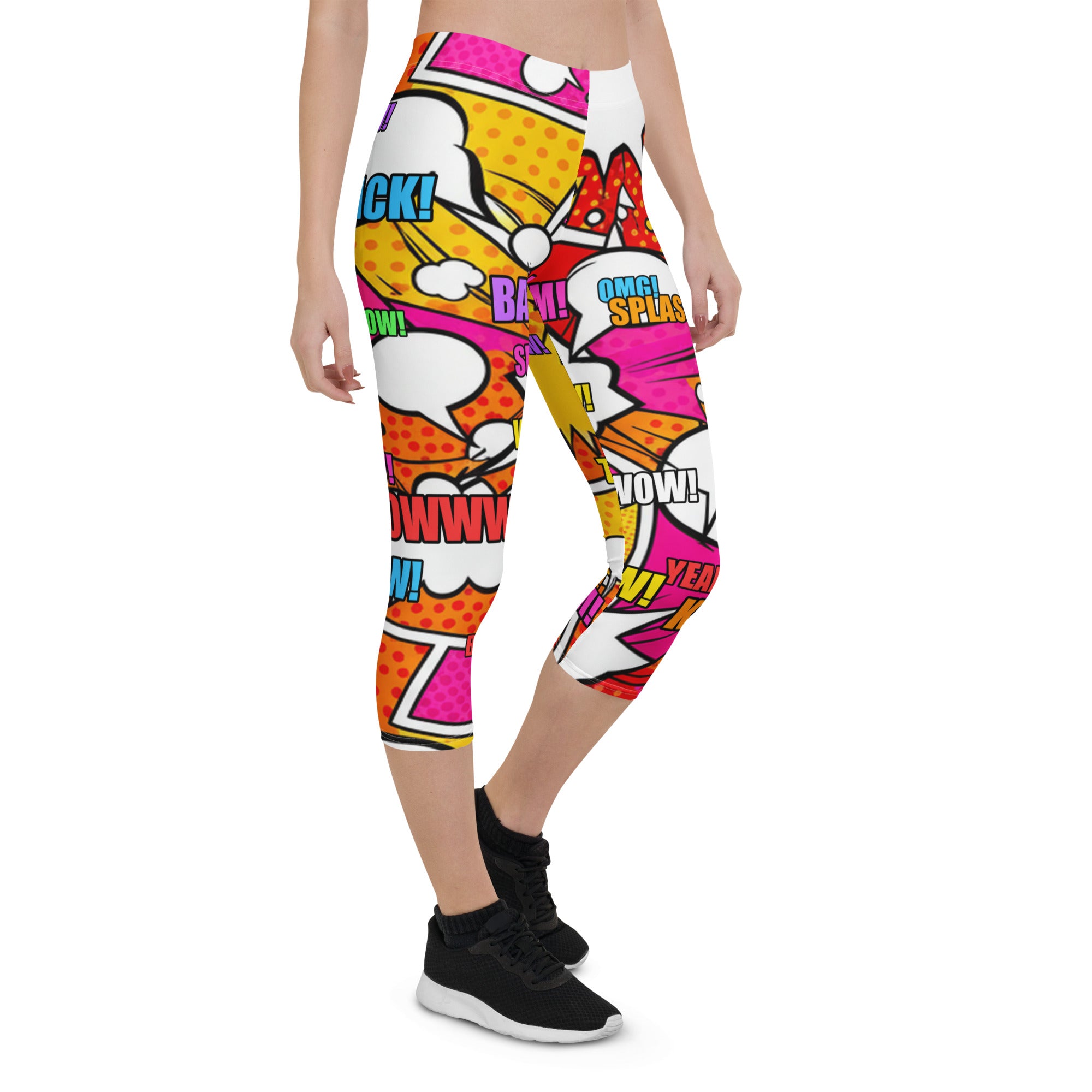 Comic Pop Sunset Orange Capri Leggings | GearBunch