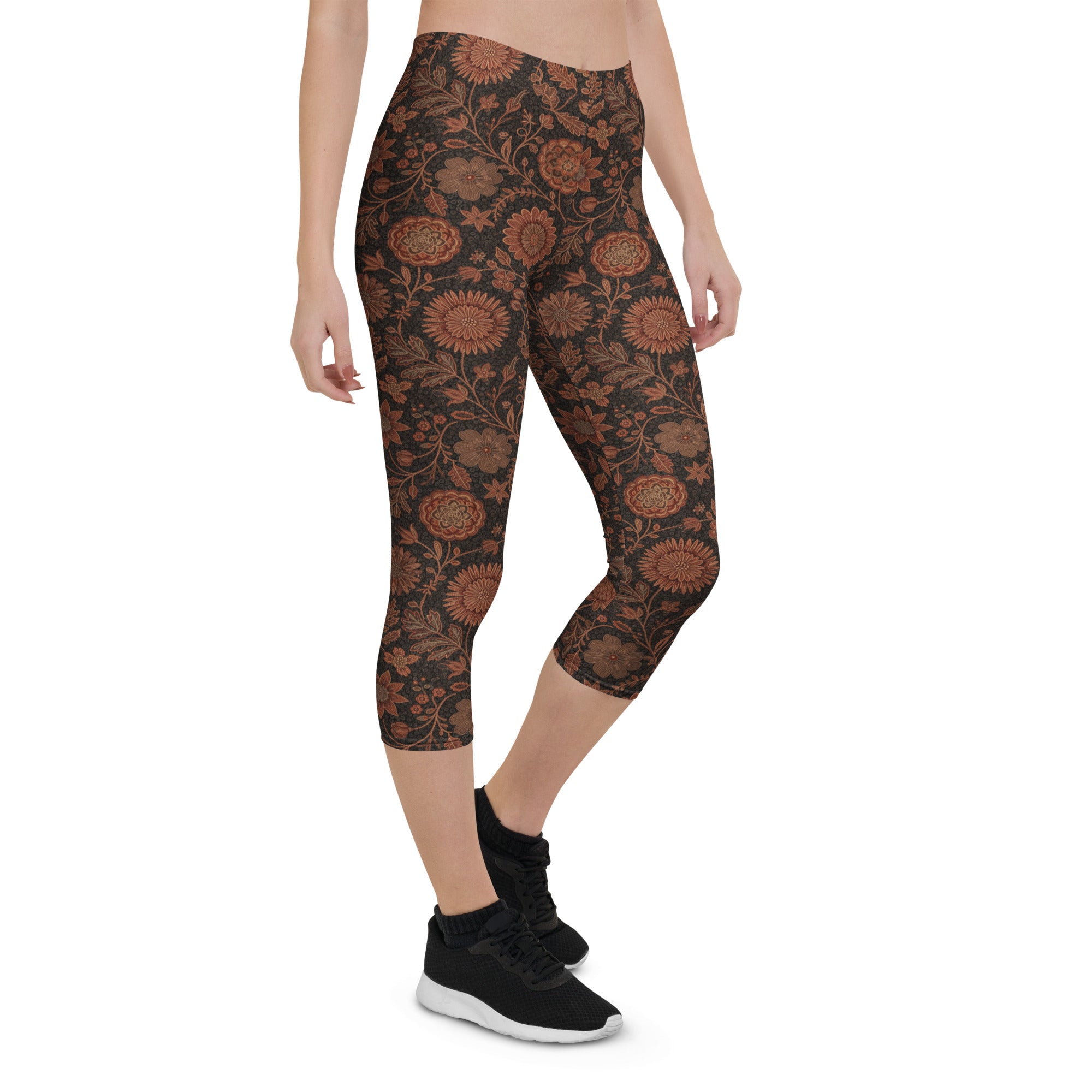 Copper Floral Capri Leggings | GearBunch