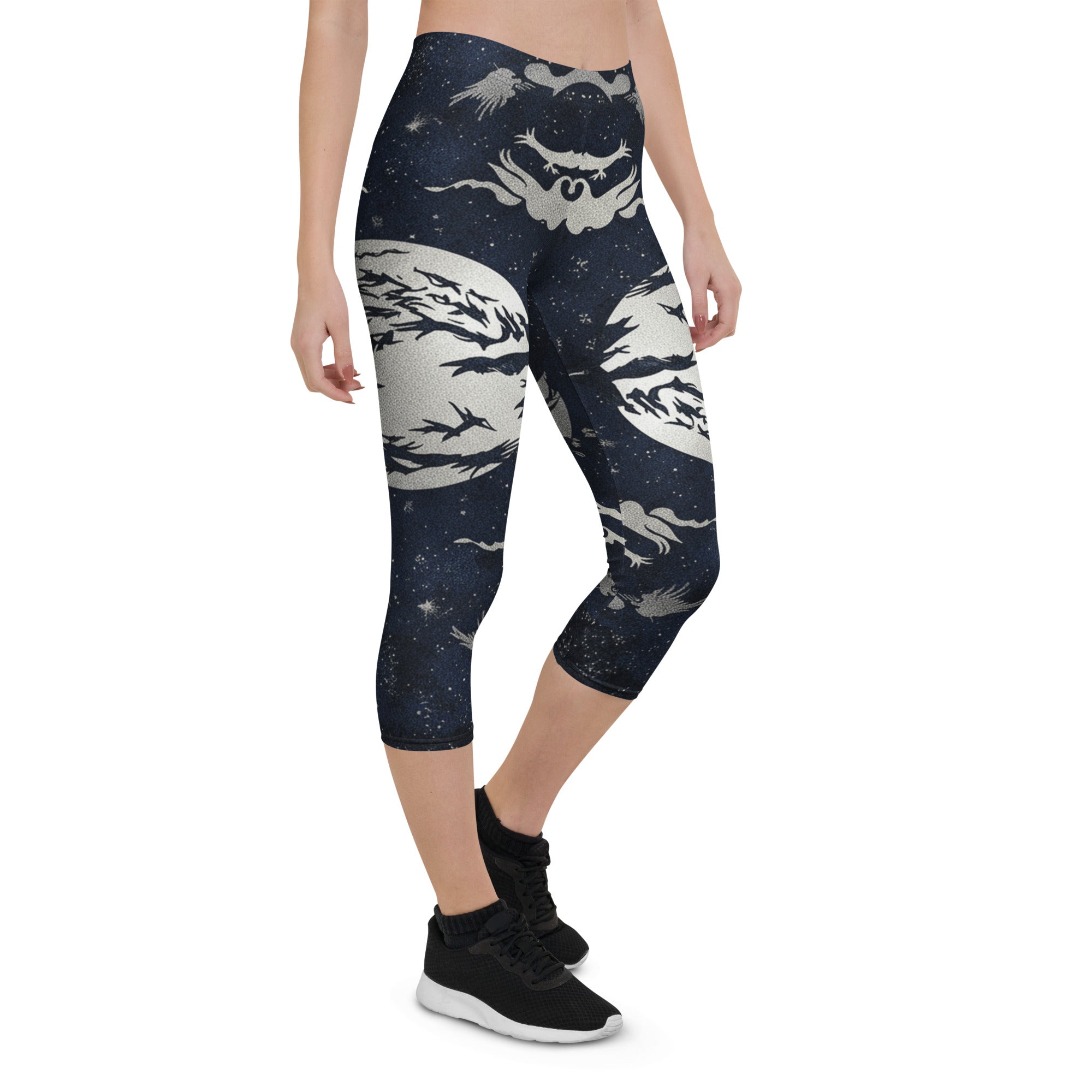 Moonlit Crow Capri Leggings | GearBunch