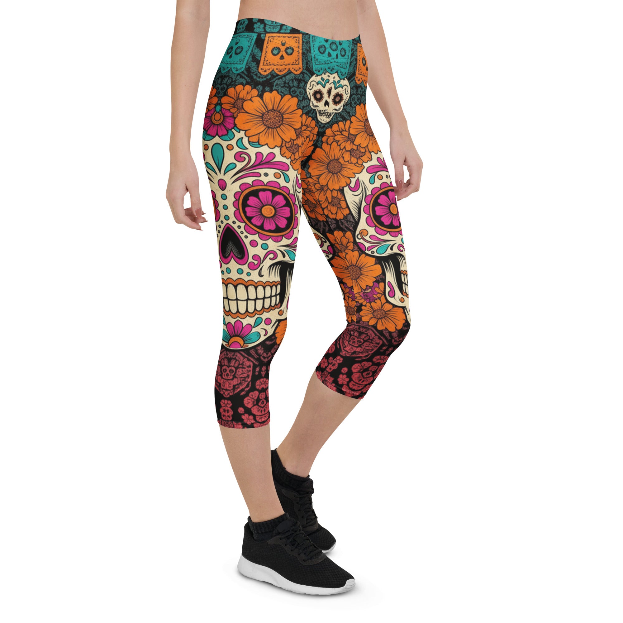 Día de los Muertos Marigold Capri Leggings | GearBunch