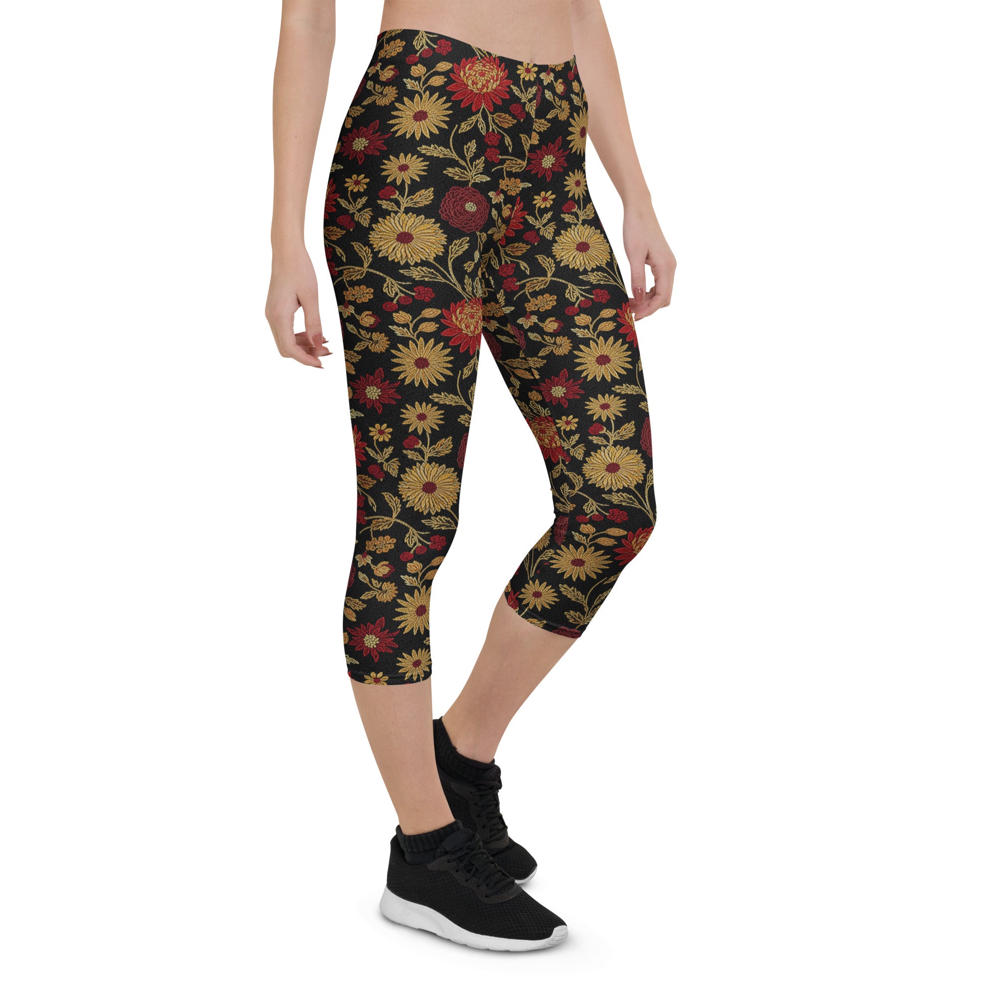 Gold Rose Garden Capri Leggings | GearBunch