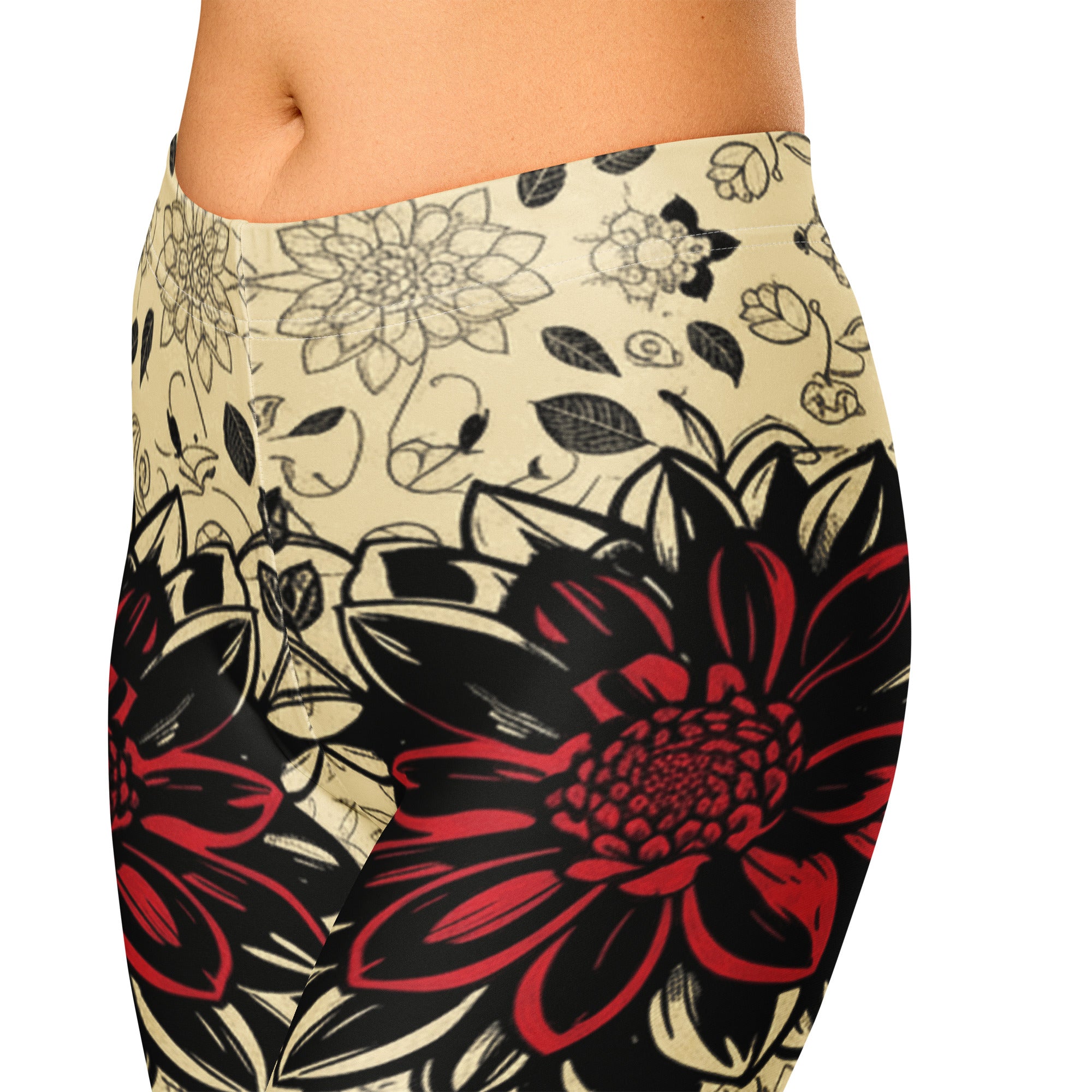 Black Dahlia Bloom Capri Leggings | GearBunch