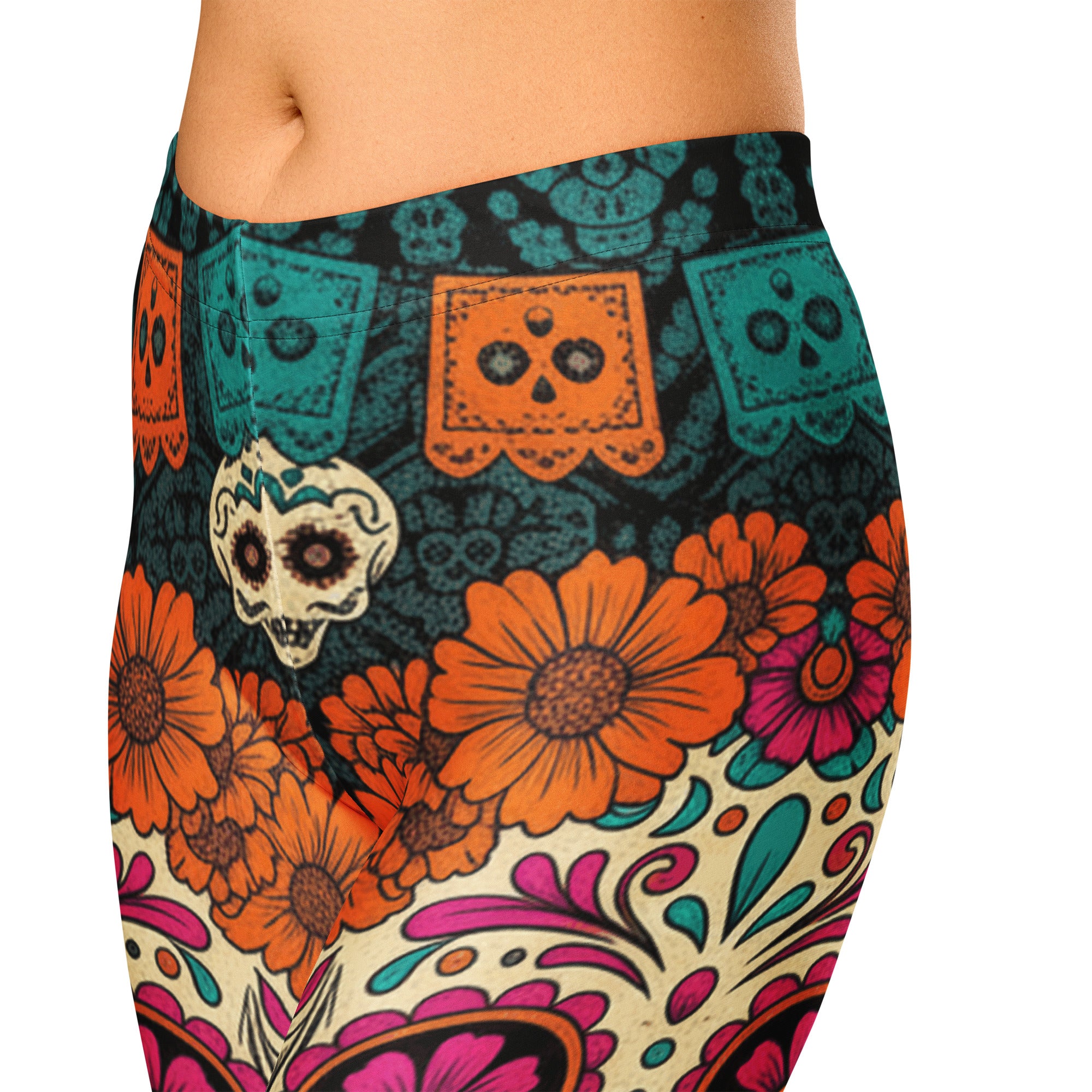 Día de los Muertos Marigold Capri Leggings | GearBunch