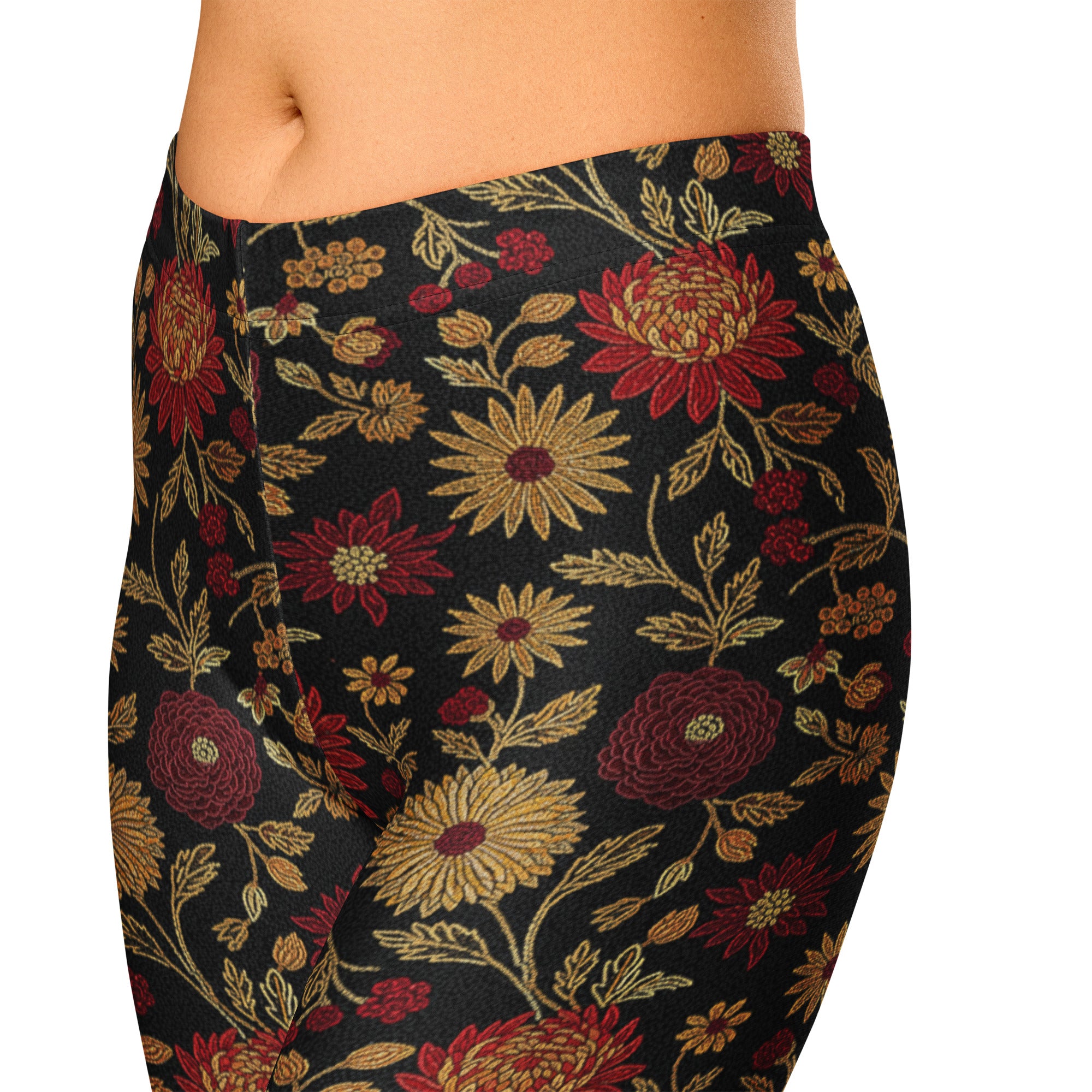 Gold Rose Garden Capri Leggings | GearBunch