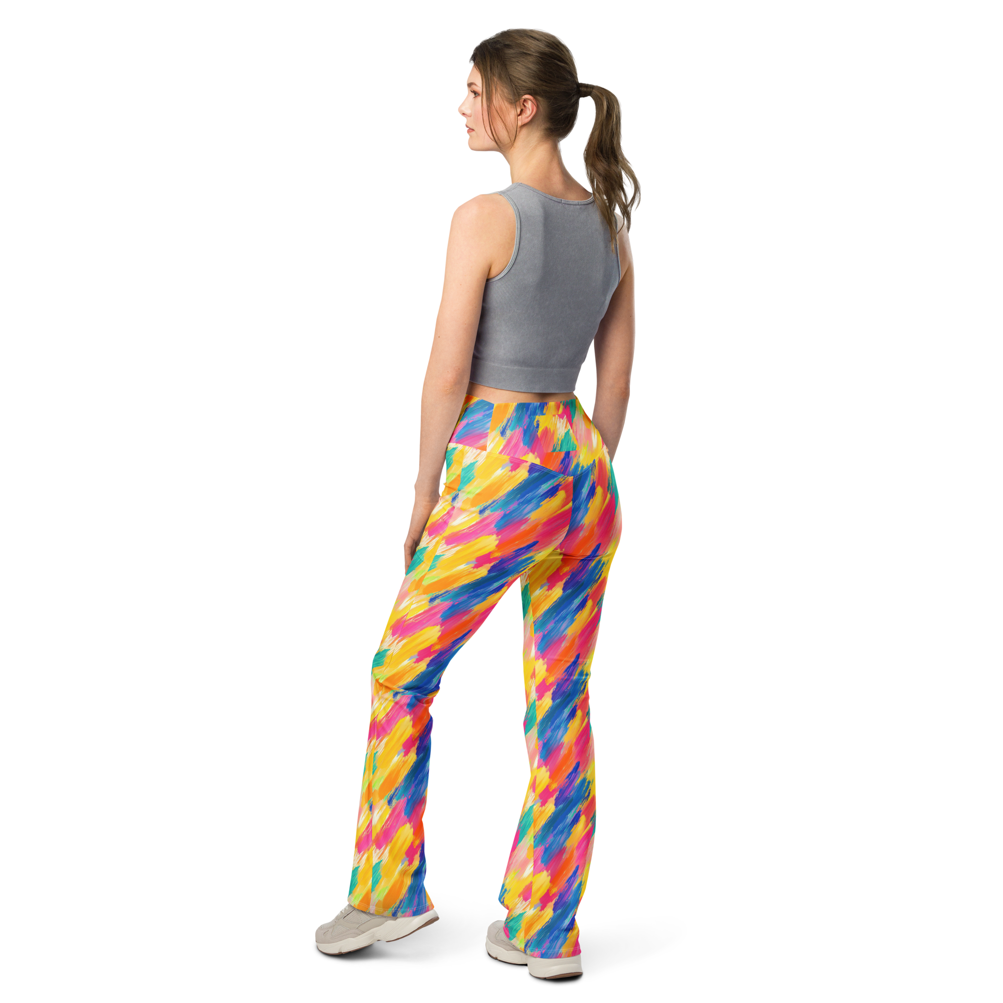 Gearbunch Rainbow Brush Flared Leggings from Rear