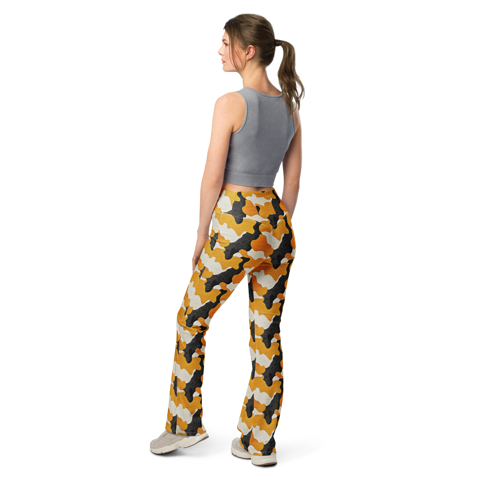 Cowprint Camo Flare Leggings Rear View