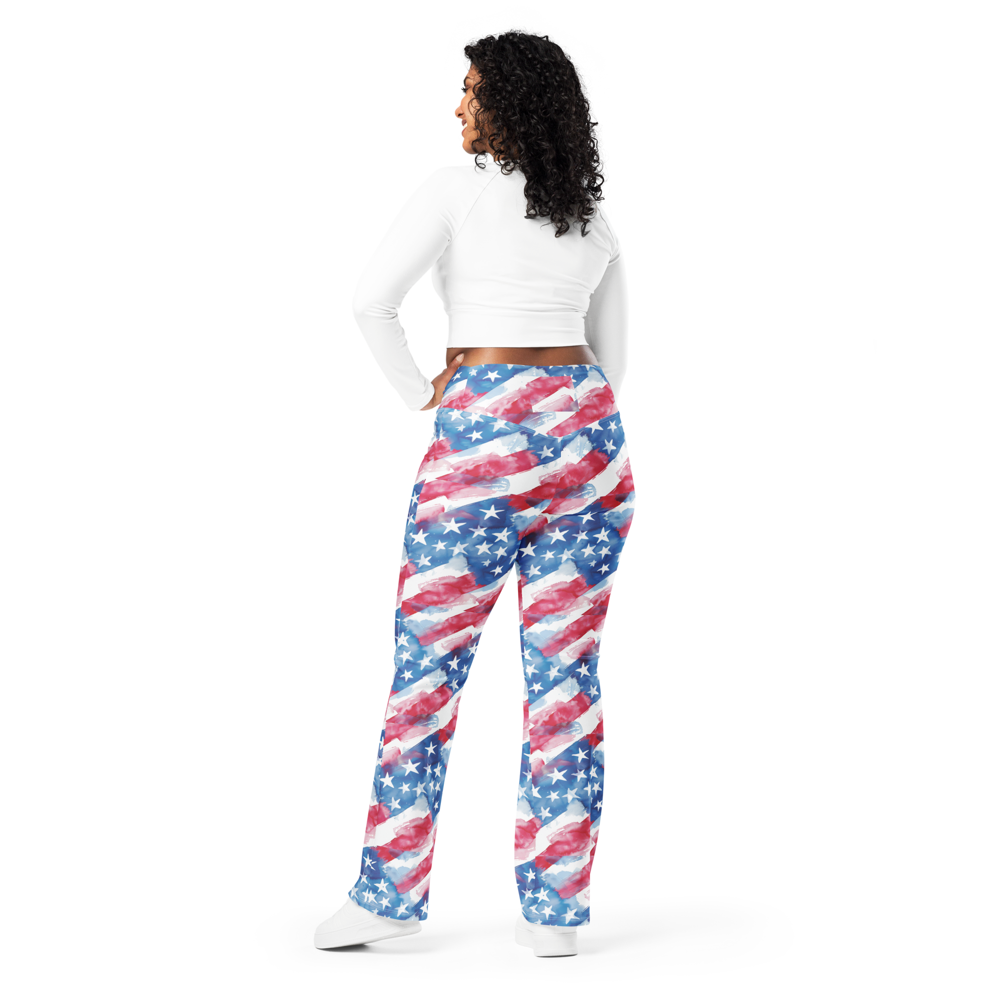 Watercolor Patriot Flare leggings Rear View