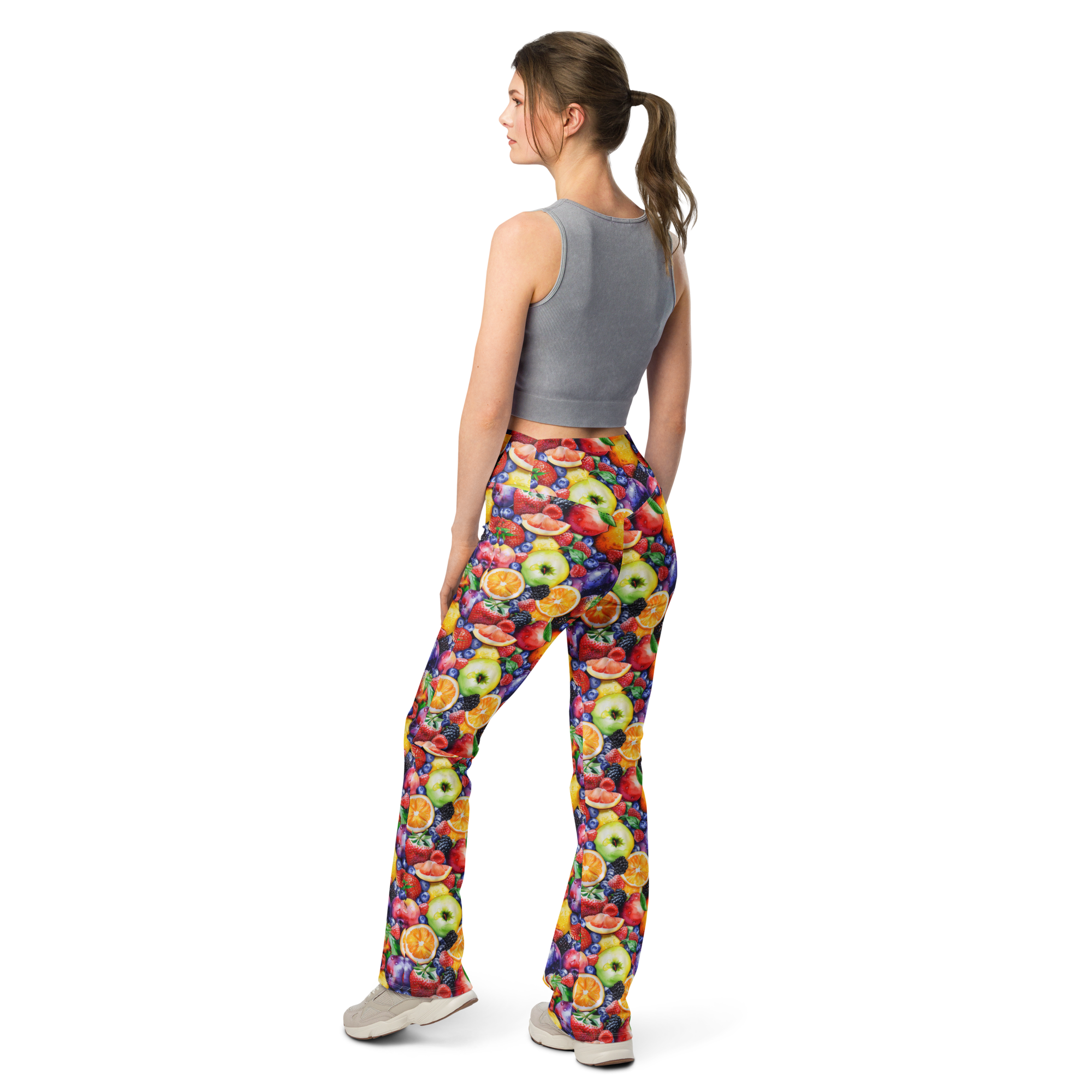 Watercolor Fruit Flare Leggings Rear View