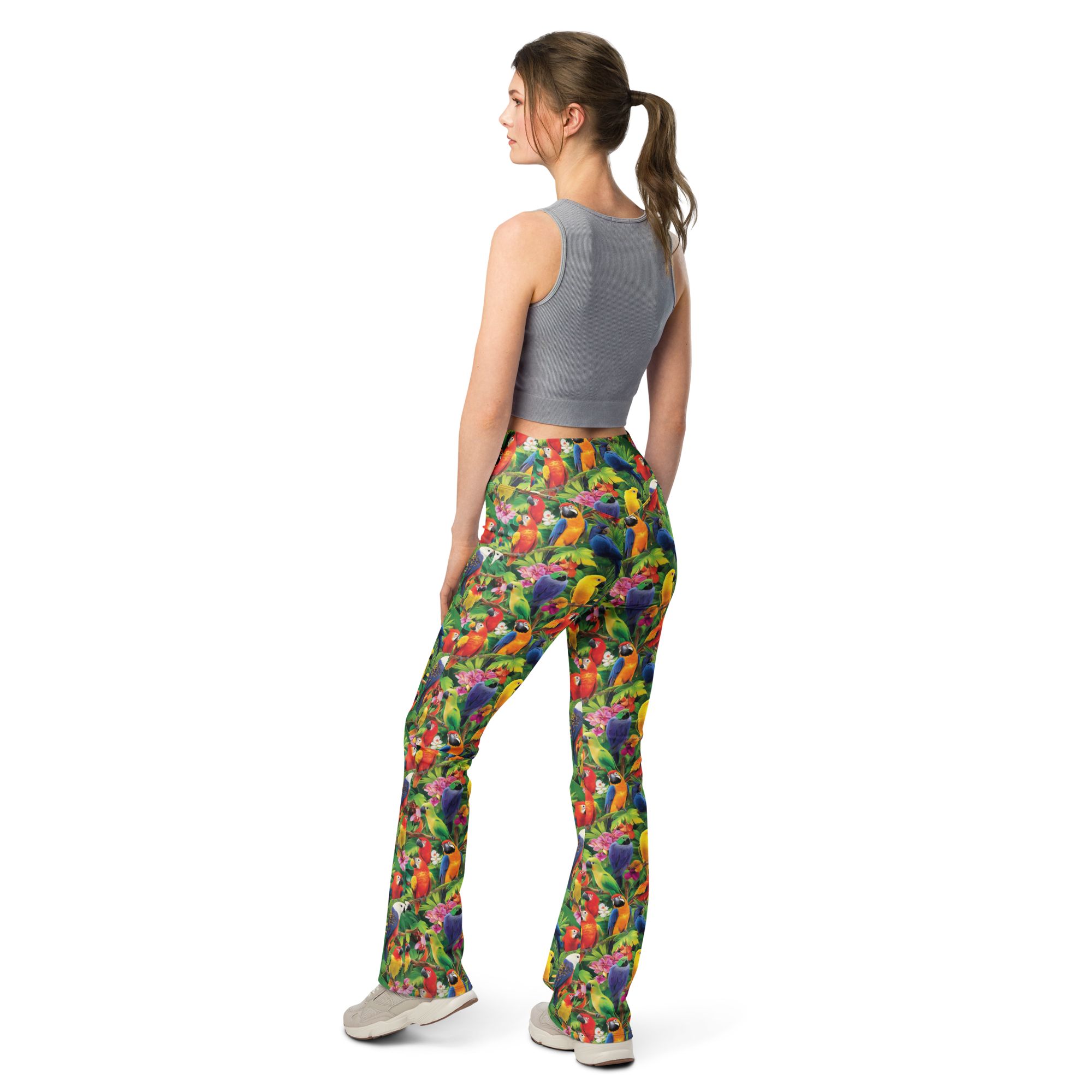 Tropical Bird Flare Leggings Rear View