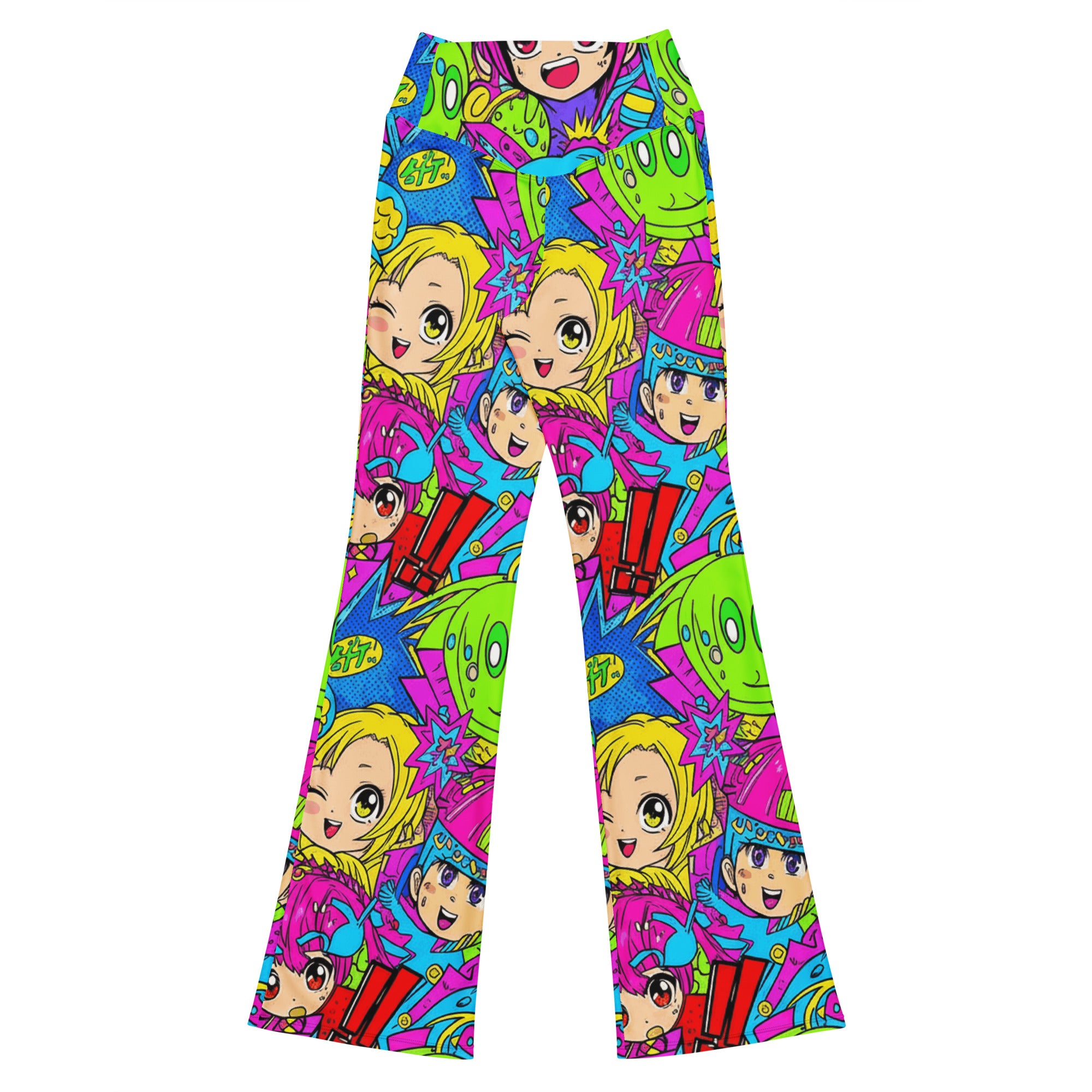 Anime Collage Chibi Party Flare Leggings | GearBunch