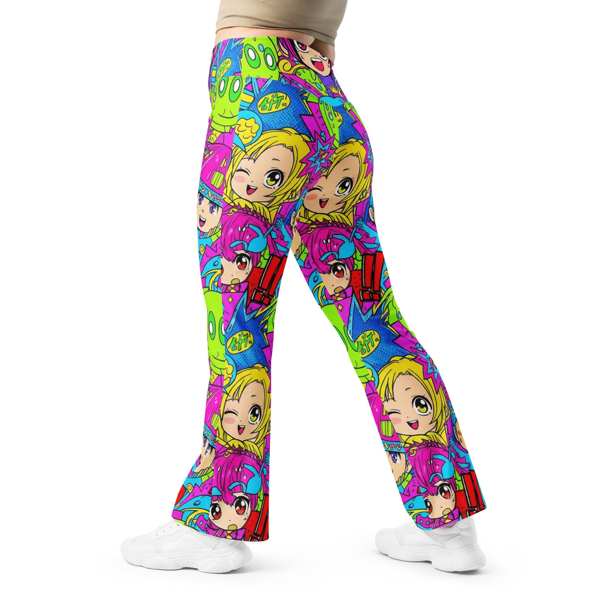 Anime Collage Chibi Party Flare Leggings | GearBunch