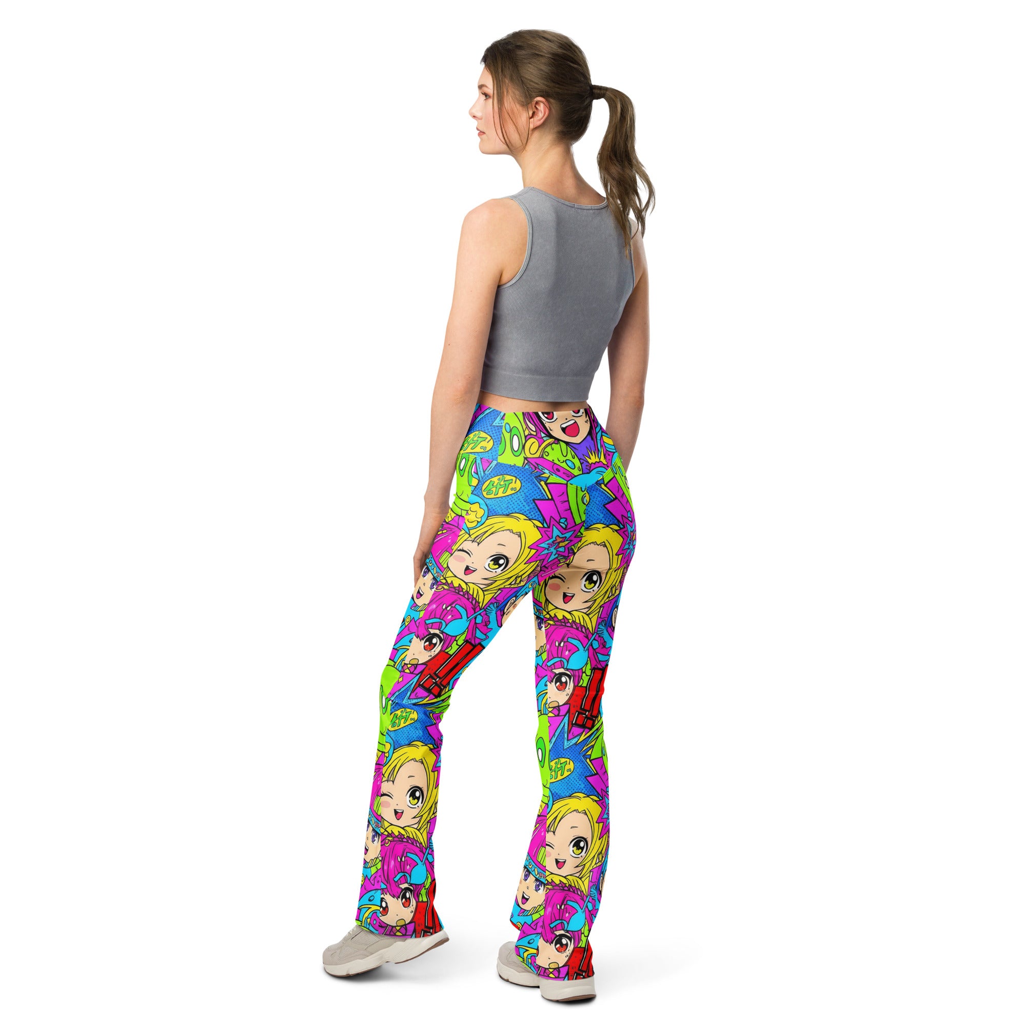 Anime Collage Chibi Party Flare Leggings | GearBunch