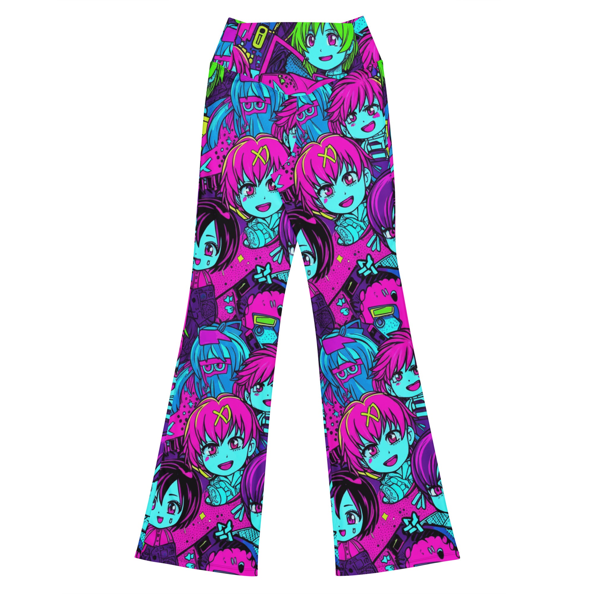 Anime Collage Cyberpunk Flare Leggings | GearBunch