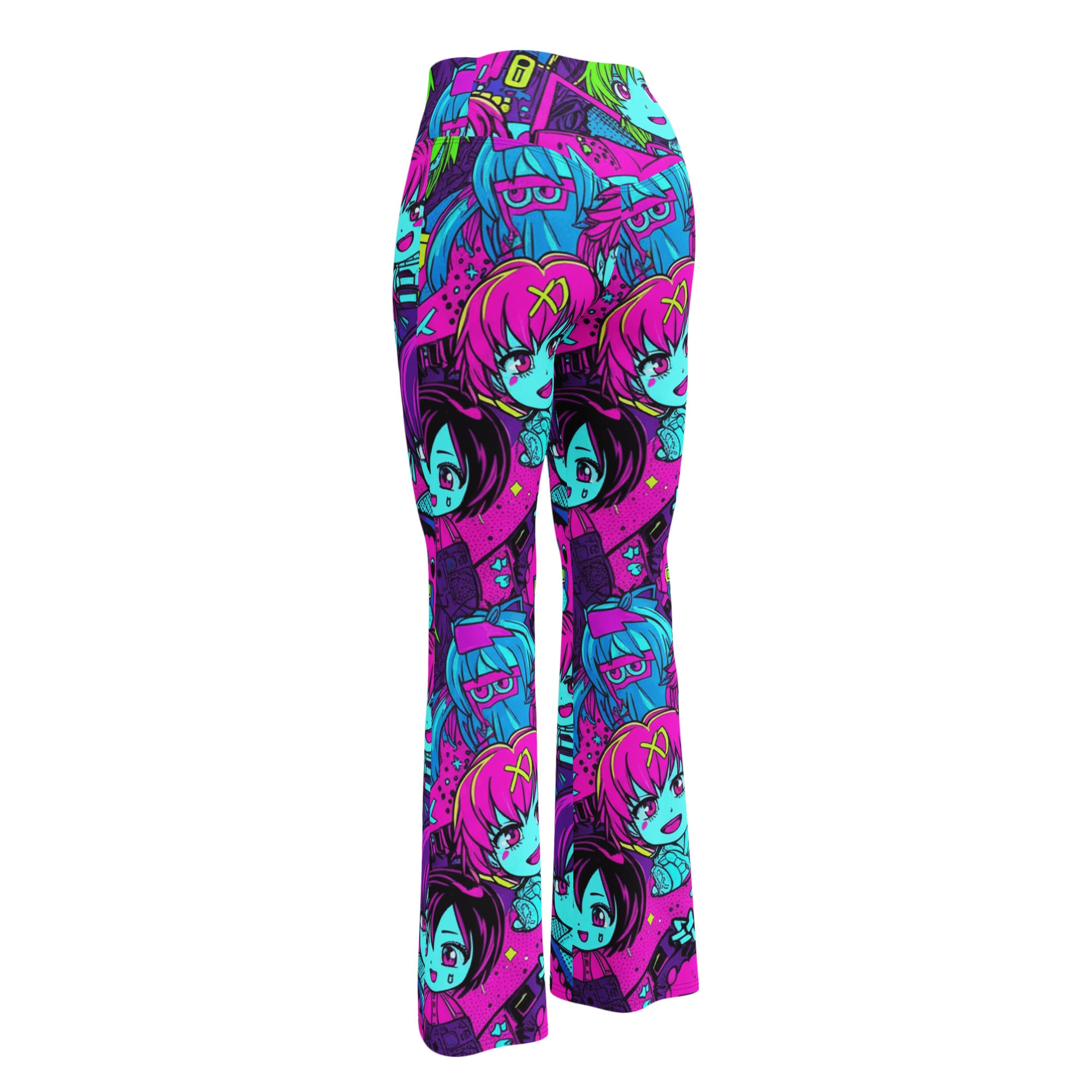 Anime Collage Cyberpunk Flare Leggings | GearBunch