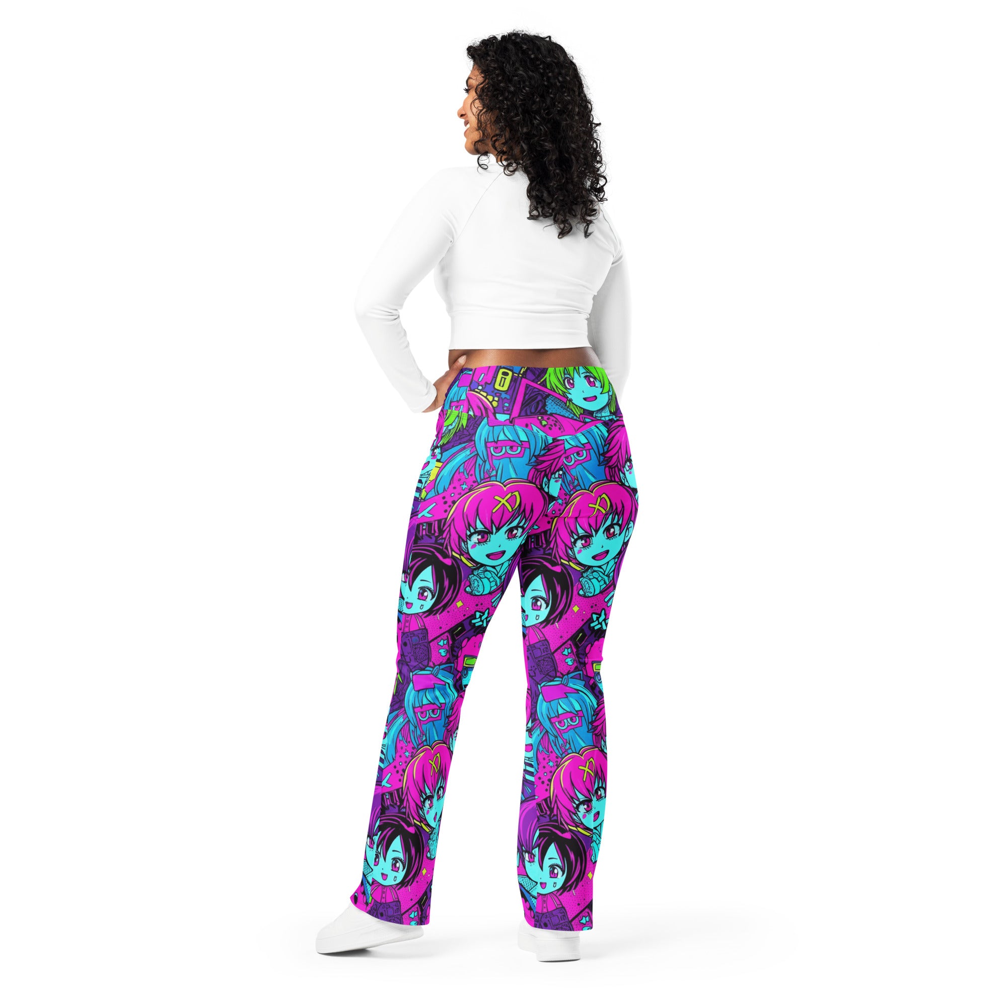 Anime Collage Cyberpunk Flare Leggings | GearBunch