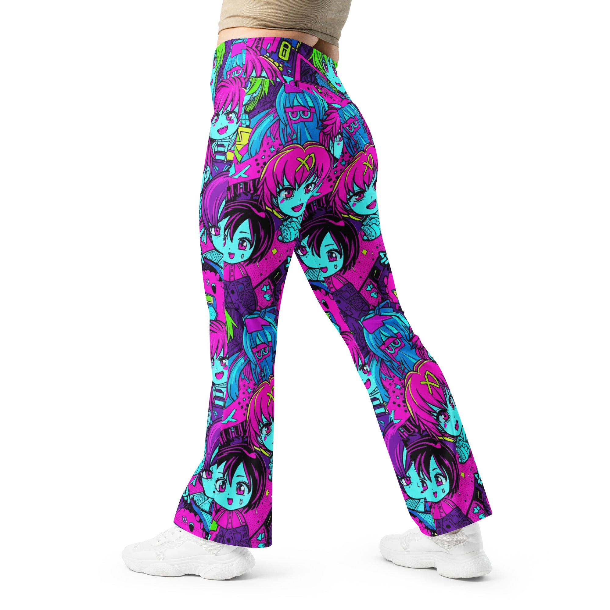 Anime Collage Cyberpunk Flare Leggings | GearBunch