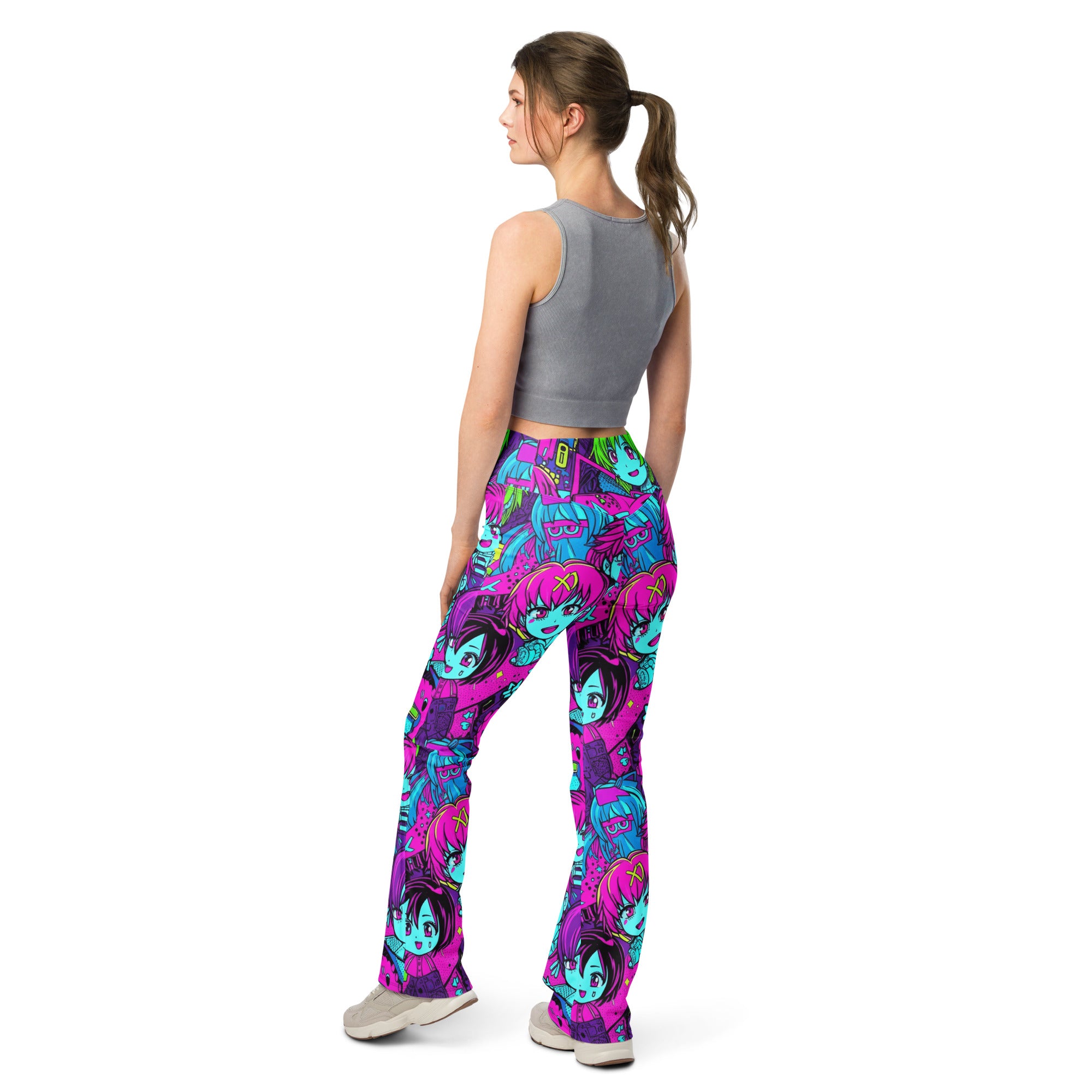 Anime Collage Cyberpunk Flare Leggings | GearBunch