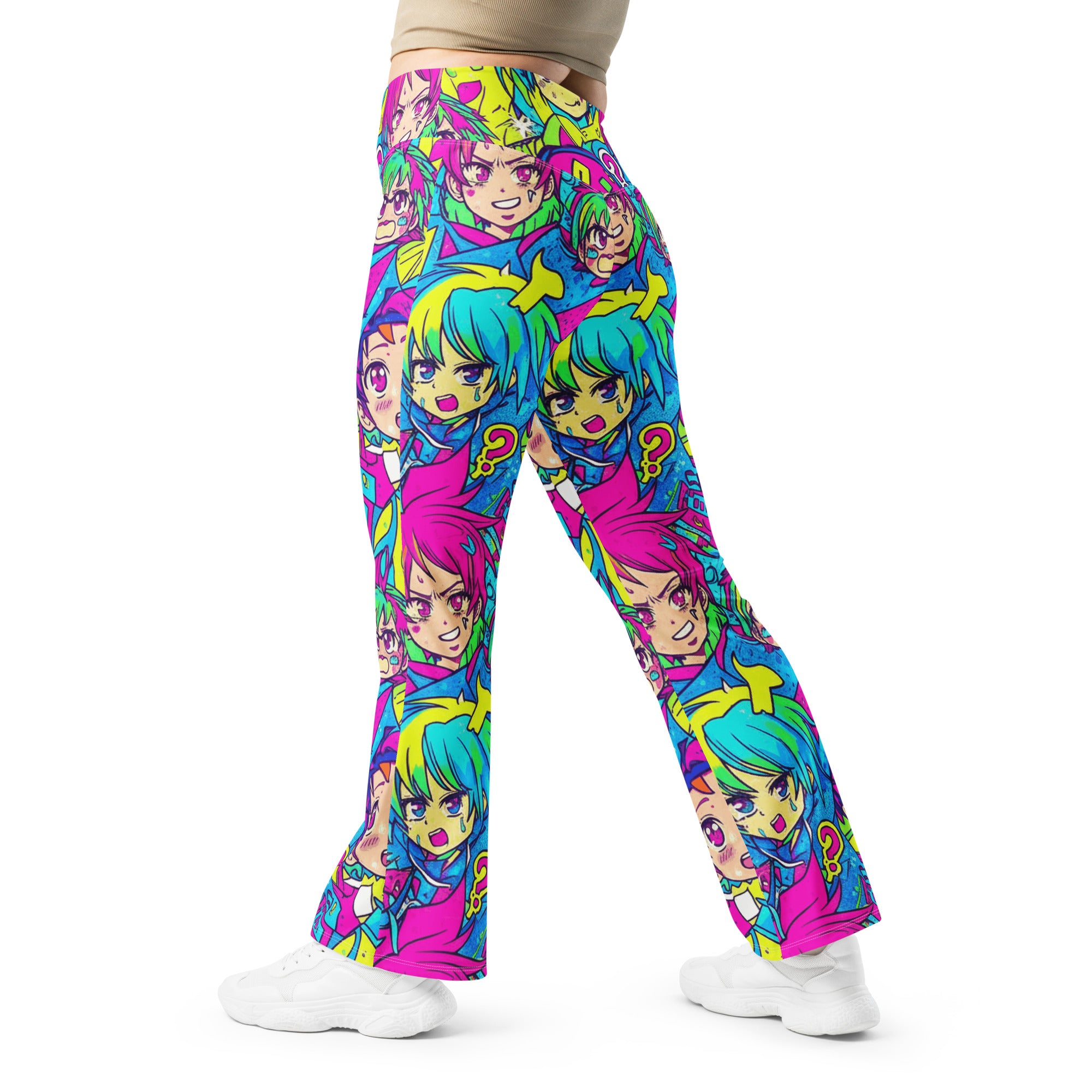 Neon Tokyo Anime Collage Flare Leggings | GearBunch