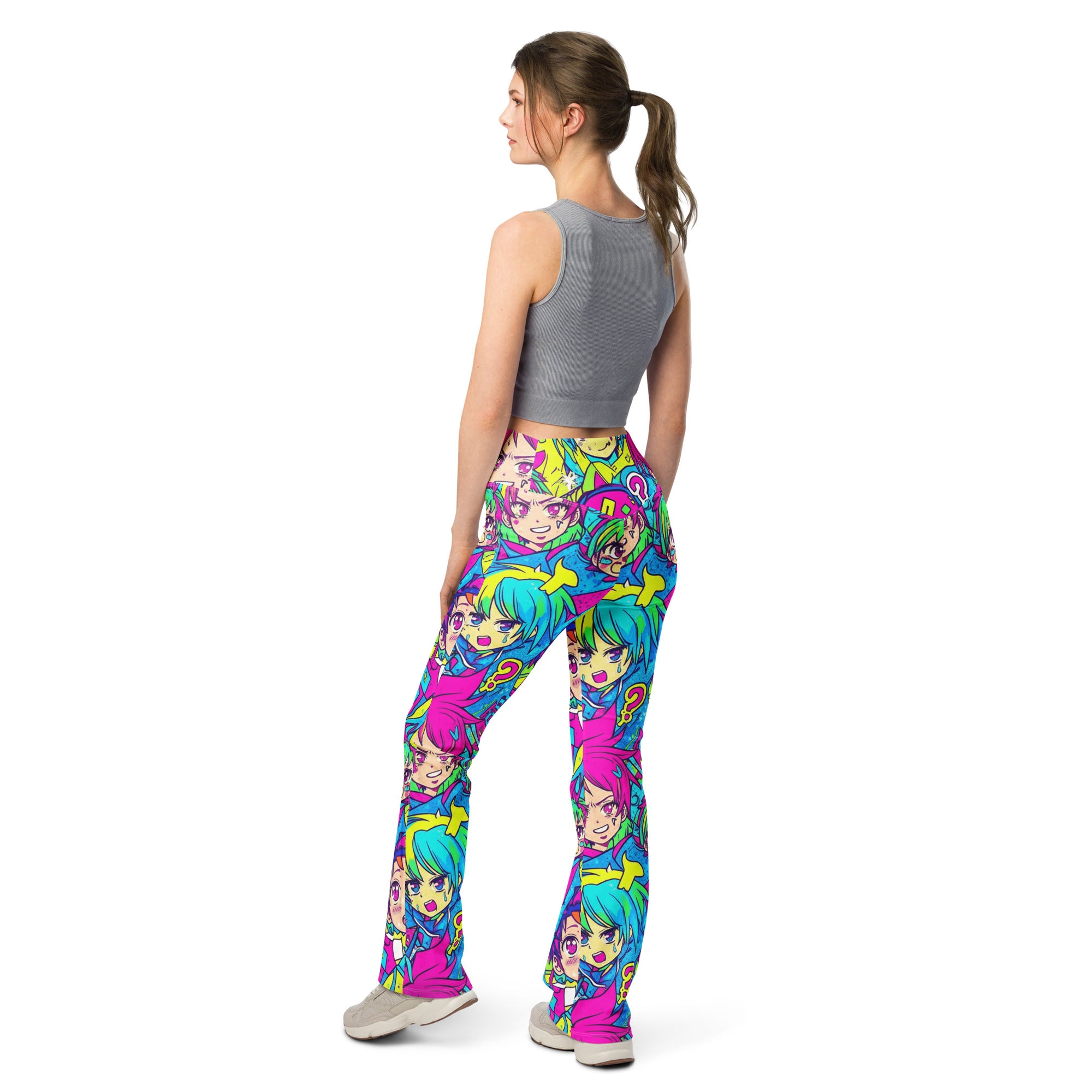 Neon Tokyo Anime Collage Flare Leggings | GearBunch