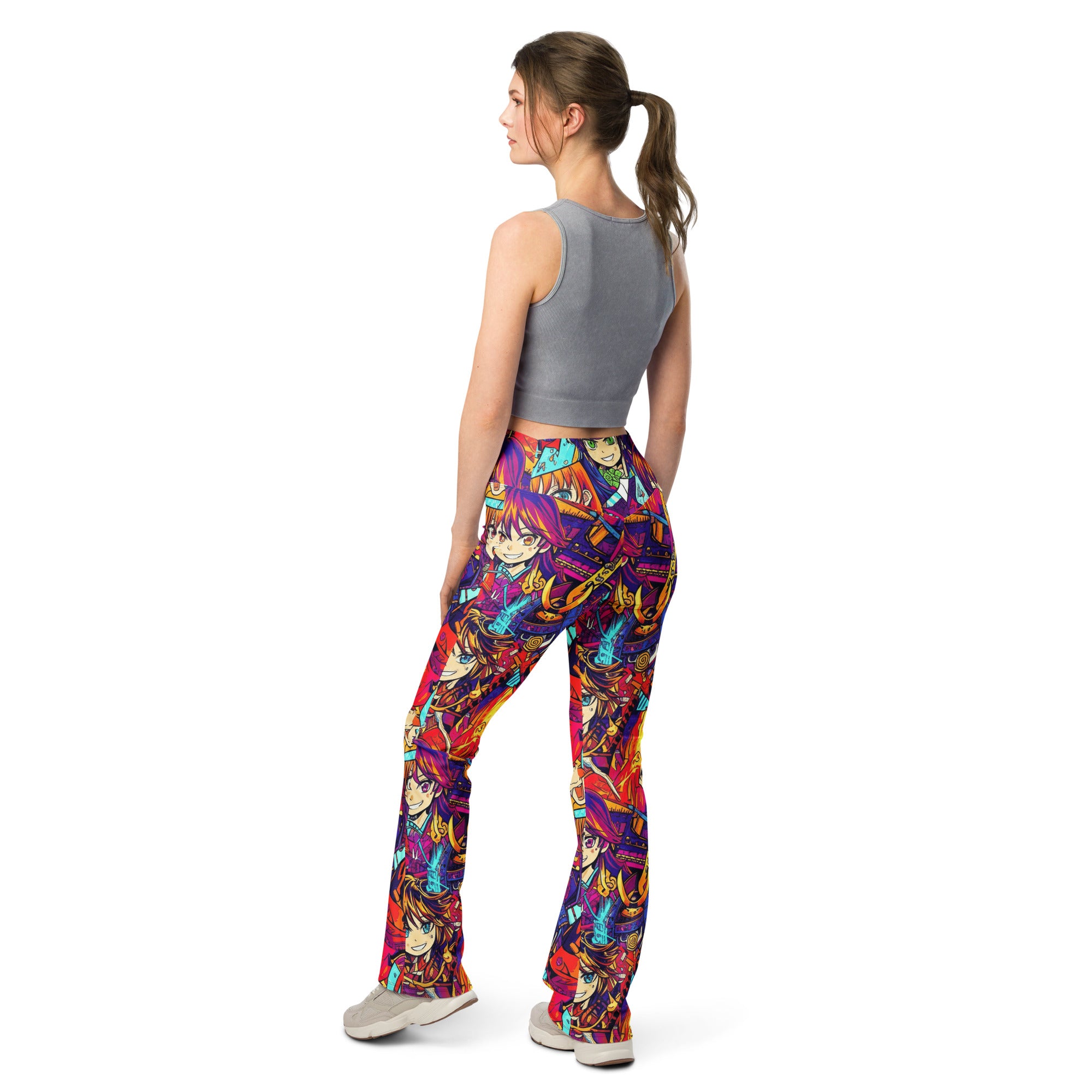 Anime Collage Sunset Samurai Flare Leggings | GearBunch