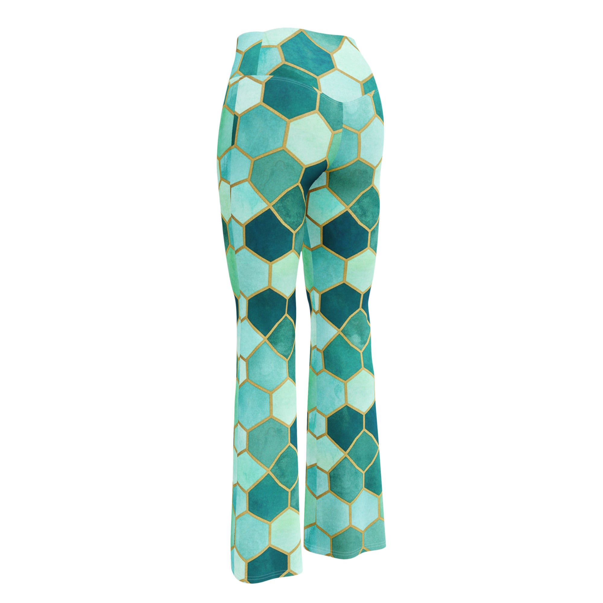 Arabic Watercolour Lagoon Flare Leggings | GearBunch