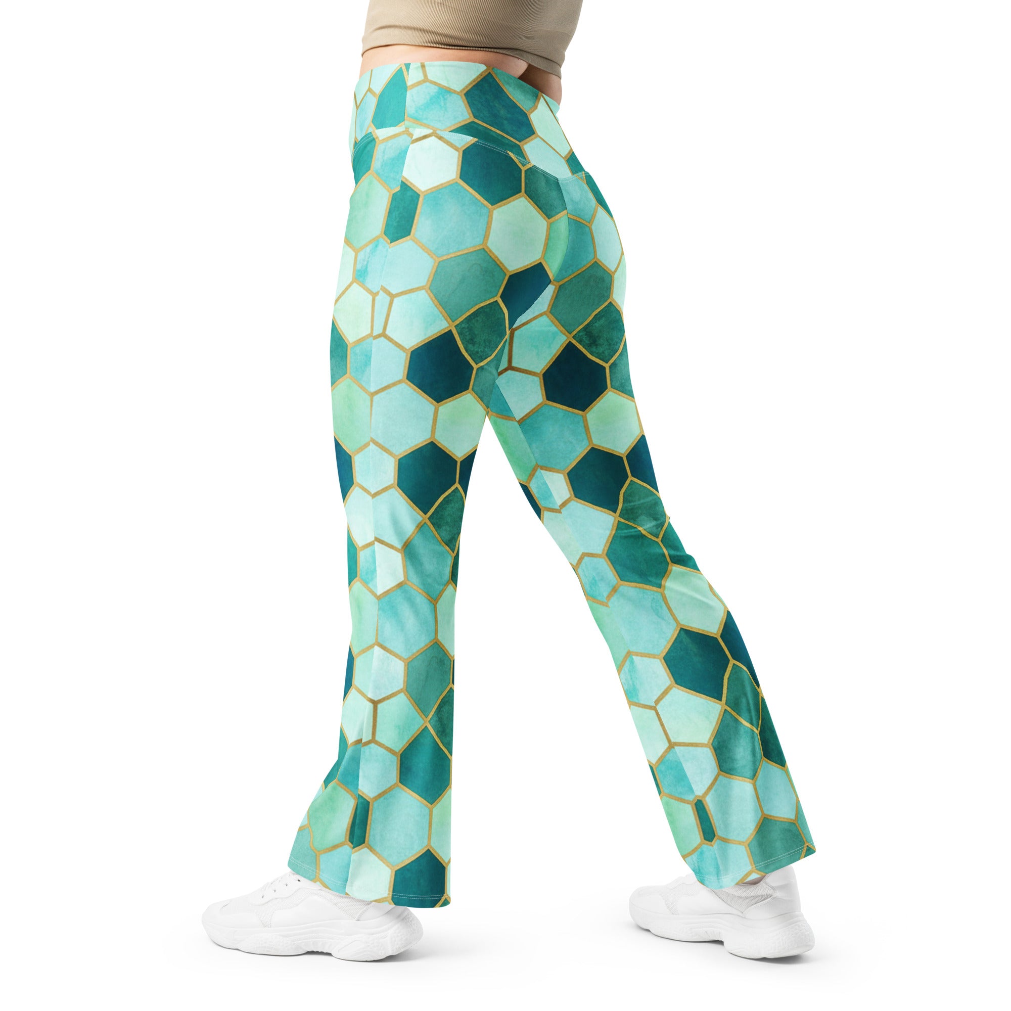 Arabic Watercolour Lagoon Flare Leggings | GearBunch