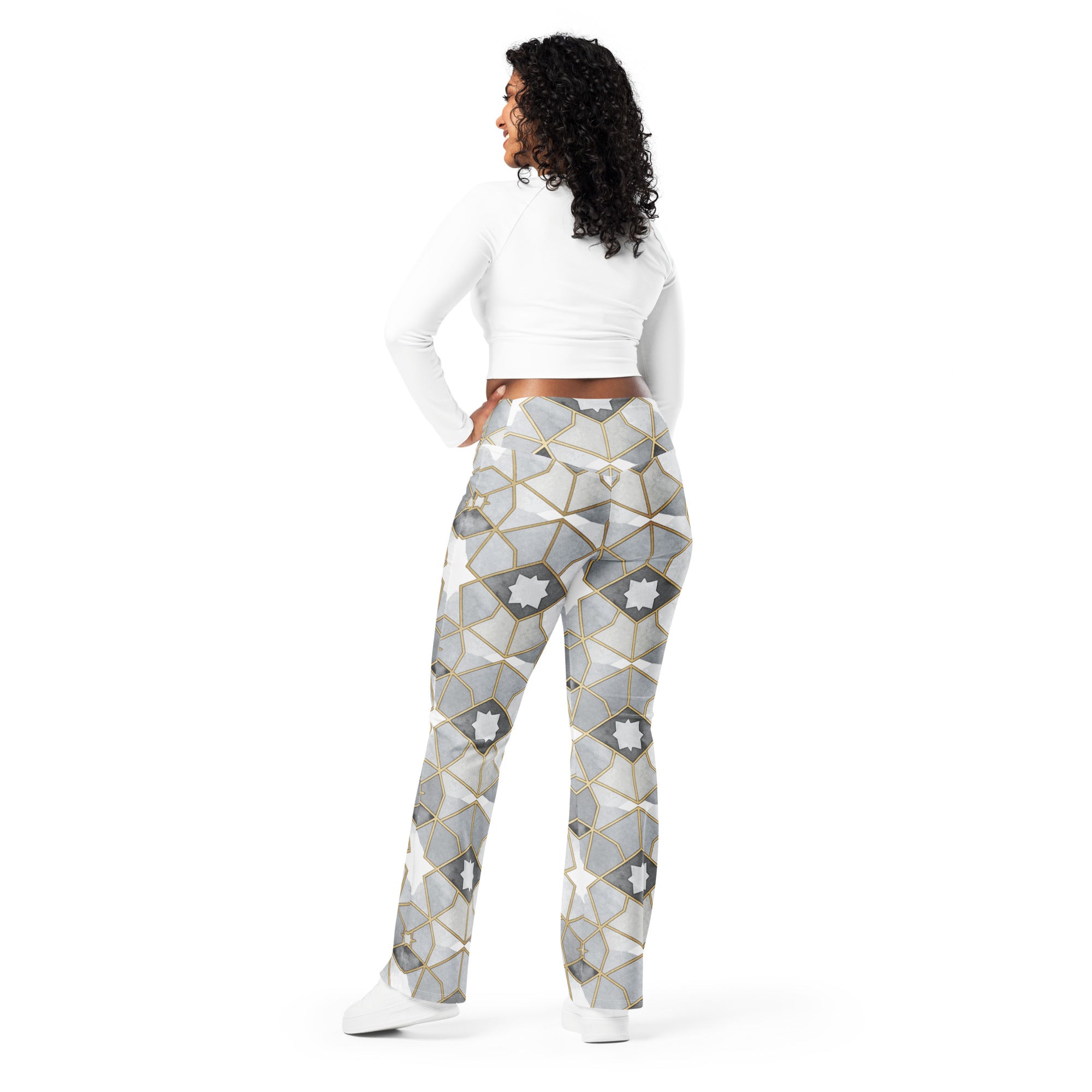 Arabic Watercolour Monochrome Luxe Flare Leggings | GearBunch