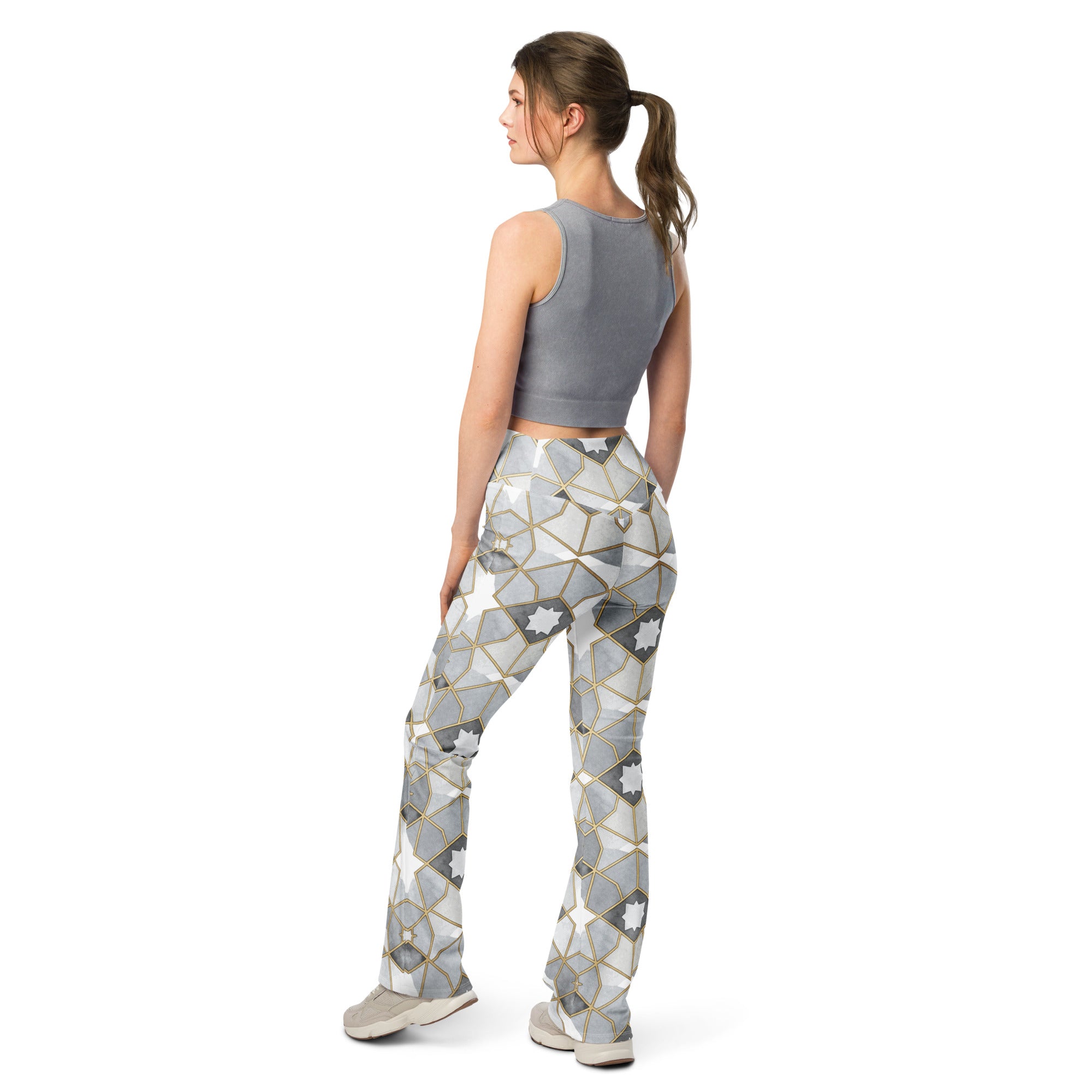 Arabic Watercolour Monochrome Luxe Flare Leggings | GearBunch